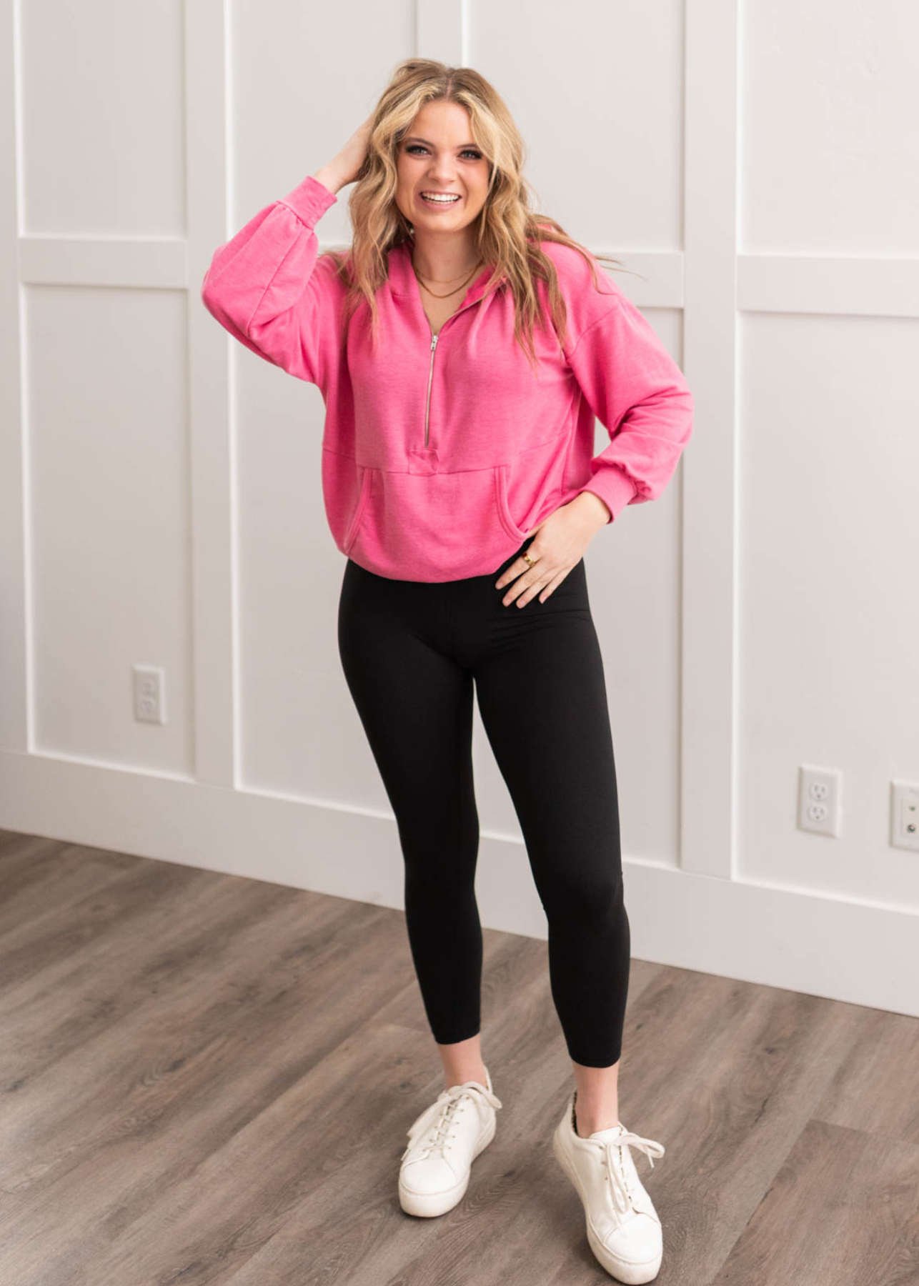 Lynn Hot Pink Half Zip Pullover