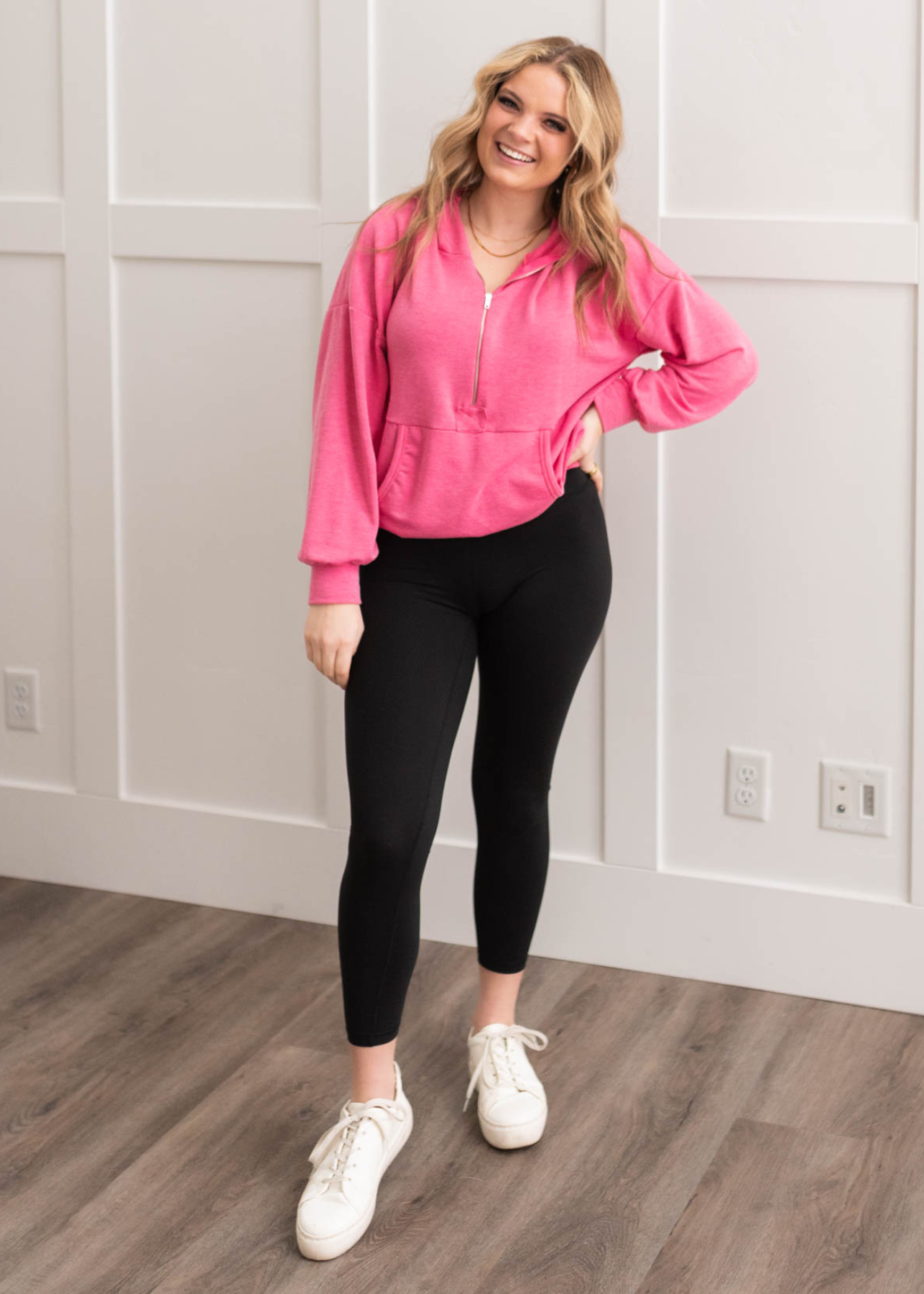 Lynn Hot Pink Half Zip Pullover