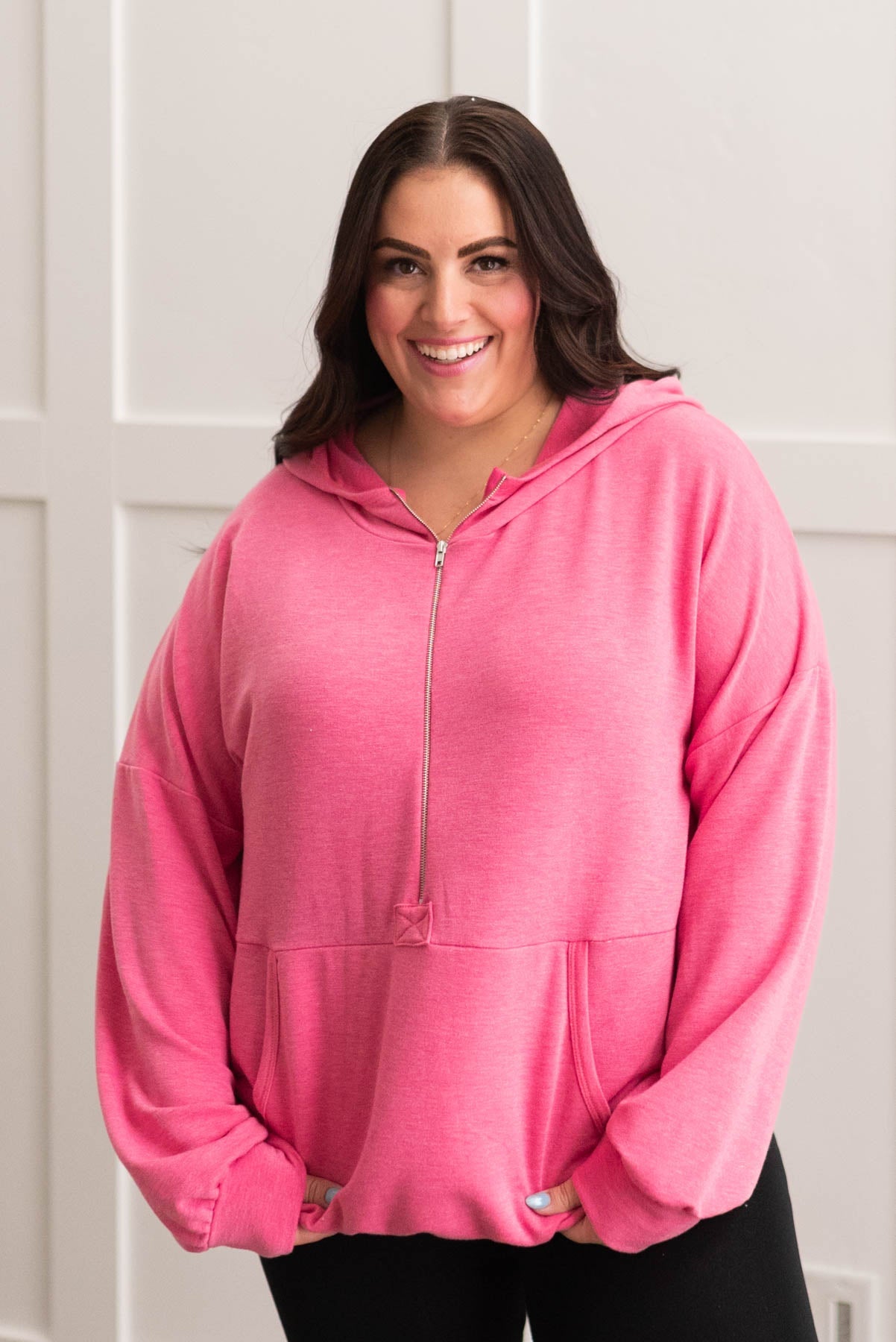 Lynn Hot Pink Half Zip Pullover