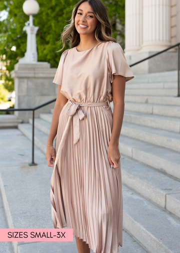 Lynnette Champagne Satin Pleat Dress