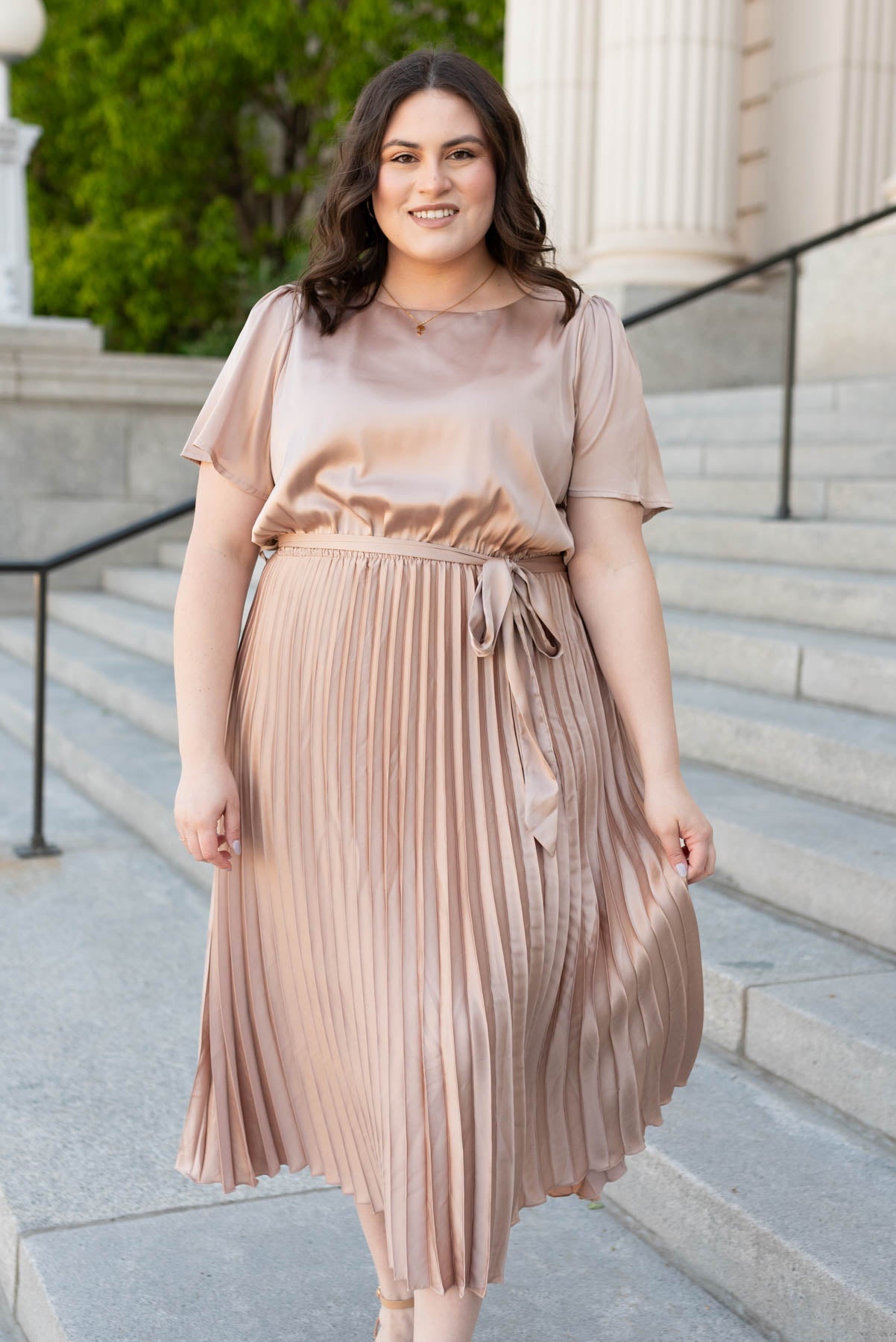 Lynnette Champagne Satin Pleat Dress