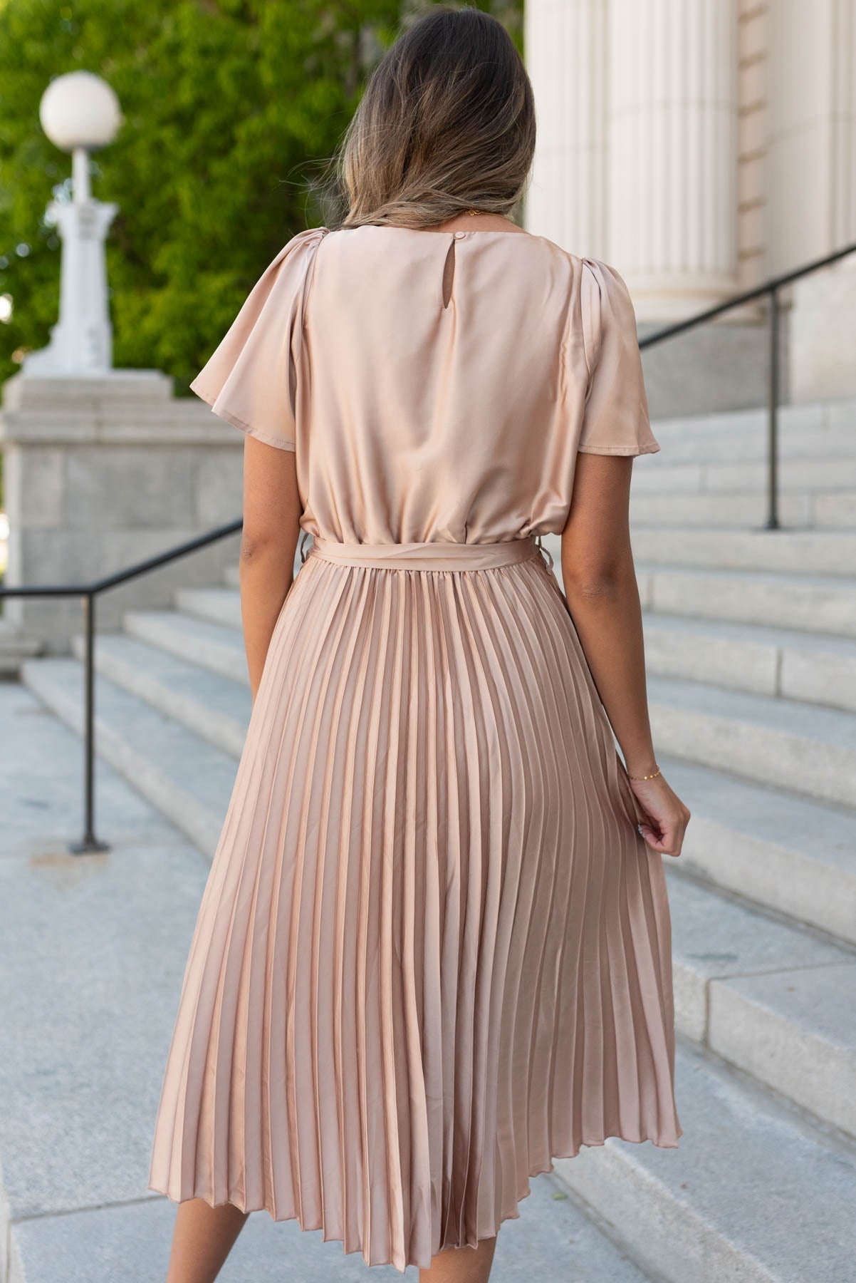 Lynnette Champagne Satin Pleat Dress