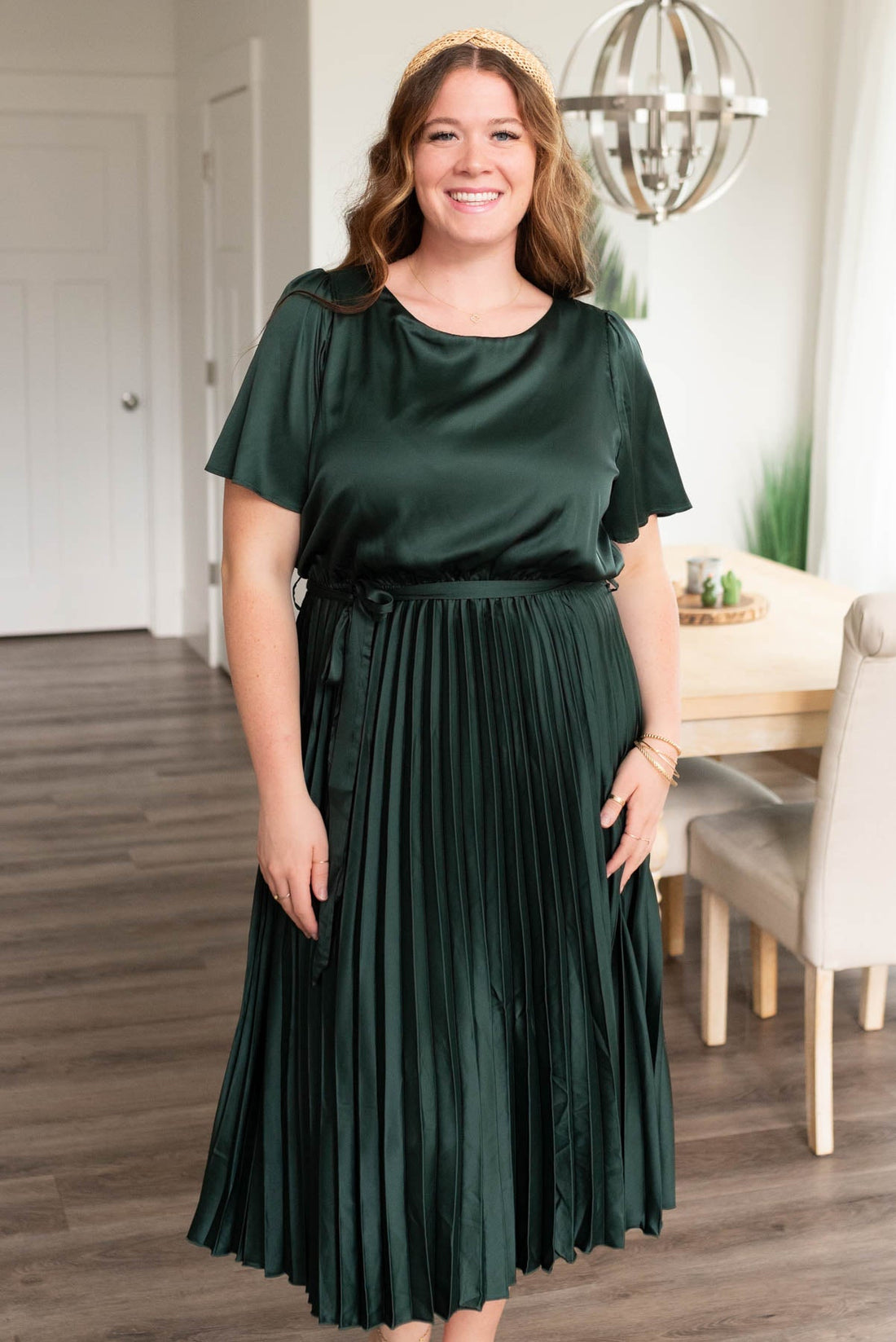 Lynnette Hunter Green Satin Pleat Dress