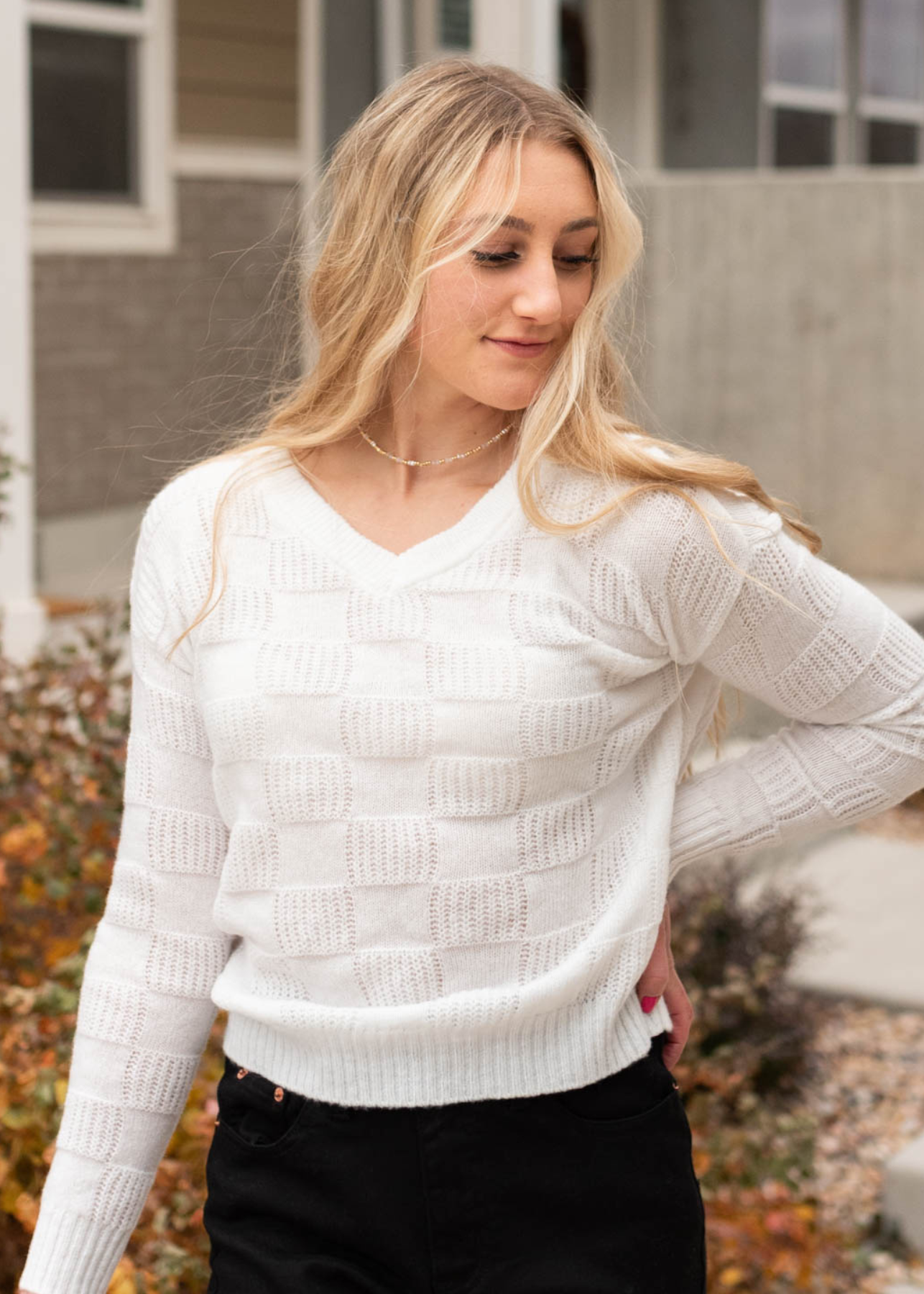 Lynzee White Check Knit Sweater