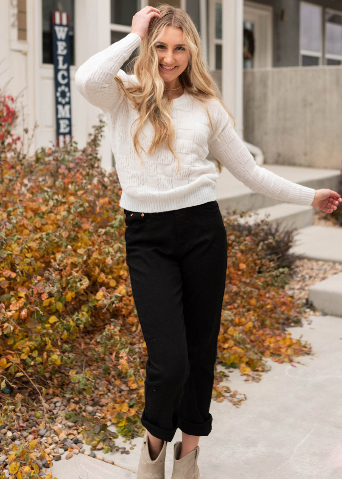 Lynzee White Check Knit Sweater