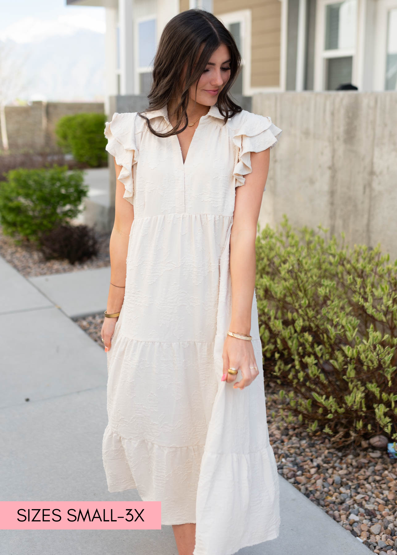 Lysa Natural Flutter Sleeve Dress