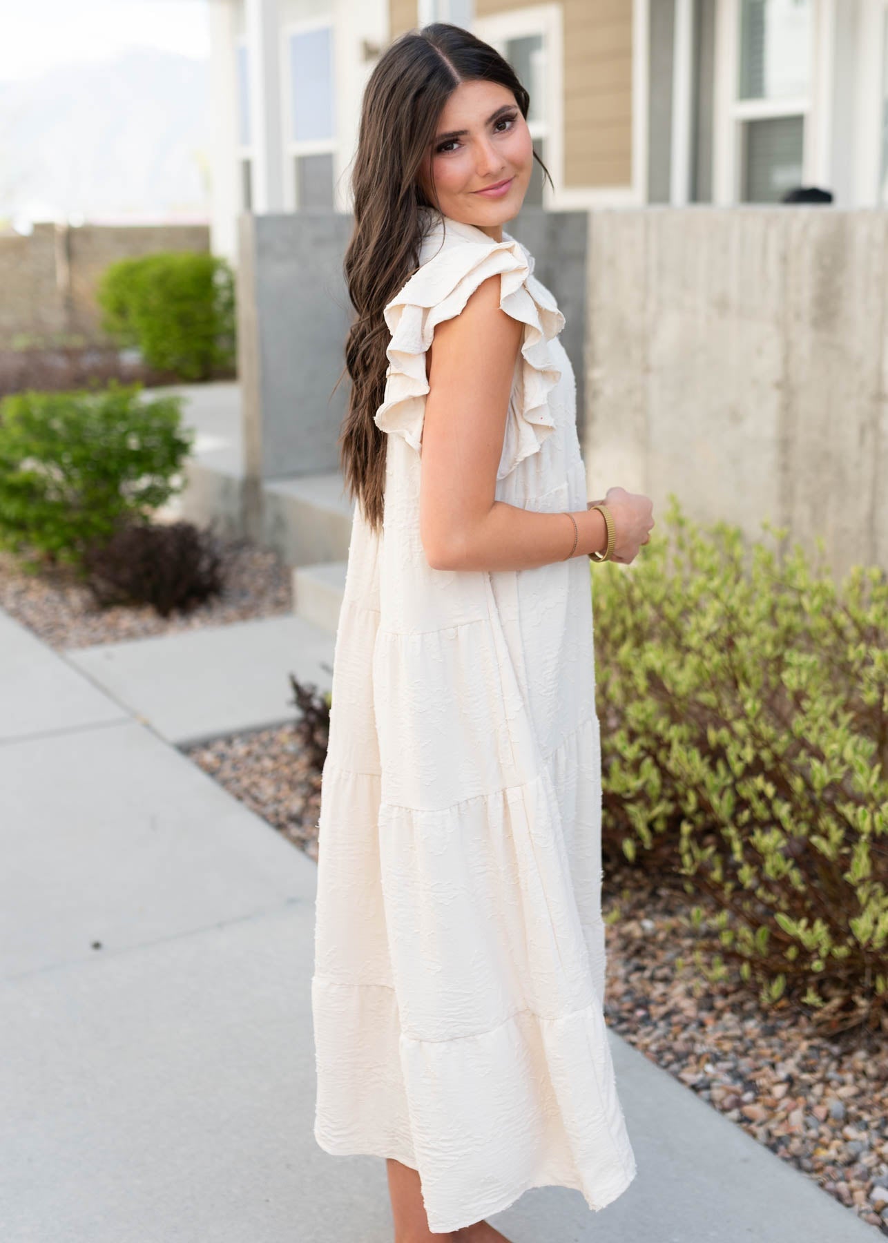Lysa Natural Flutter Sleeve Dress