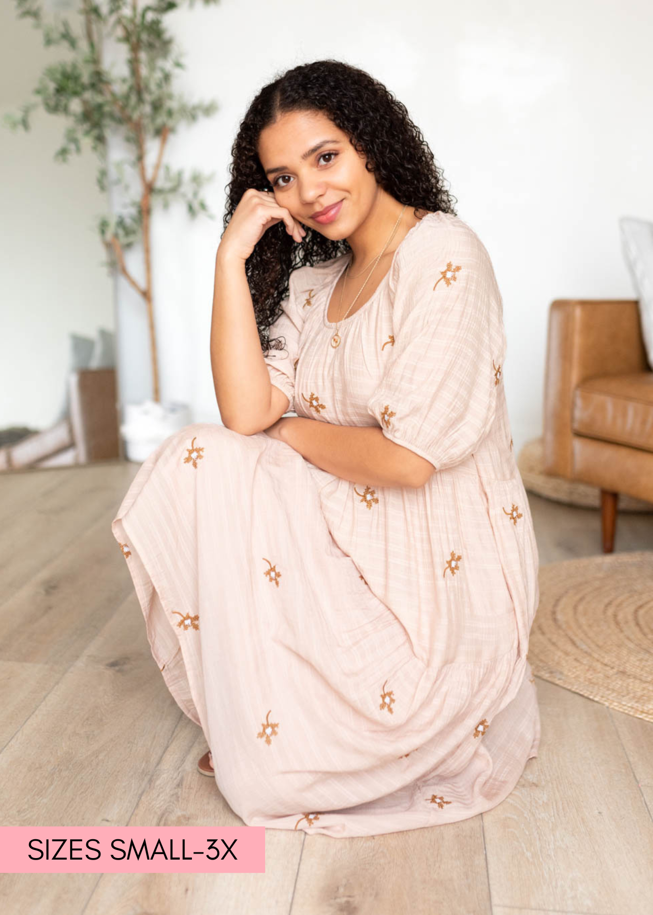 Lyssa Natural Embroidered Floral Dress