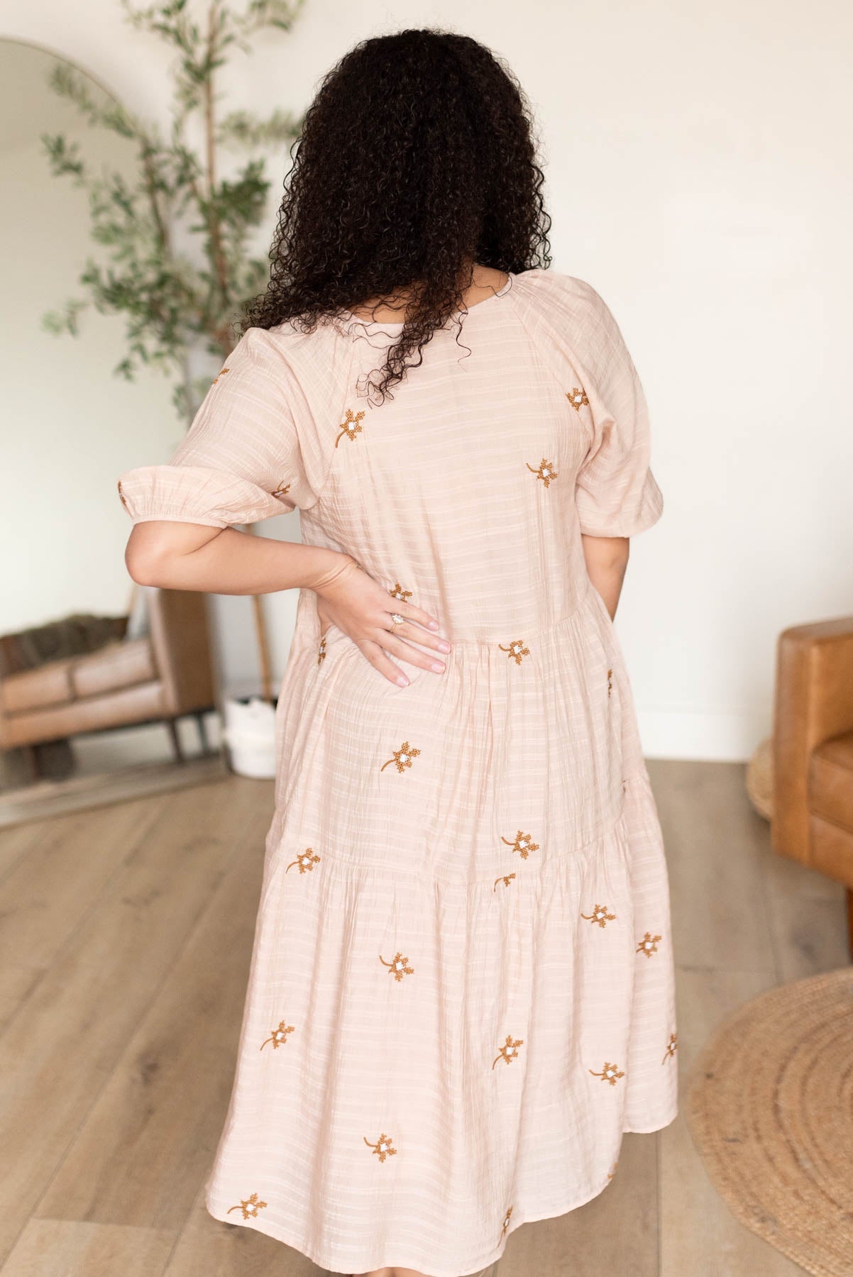 Lyssa Natural Embroidered Floral Dress