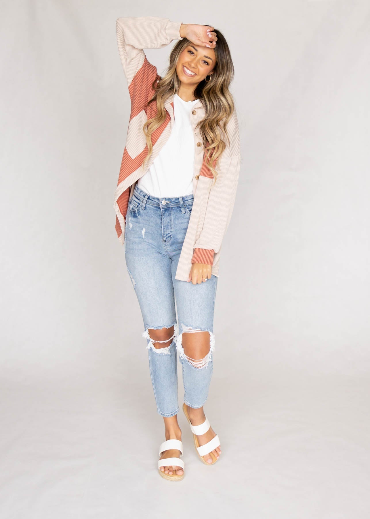 Ranae Taupe Ribbed Shacket