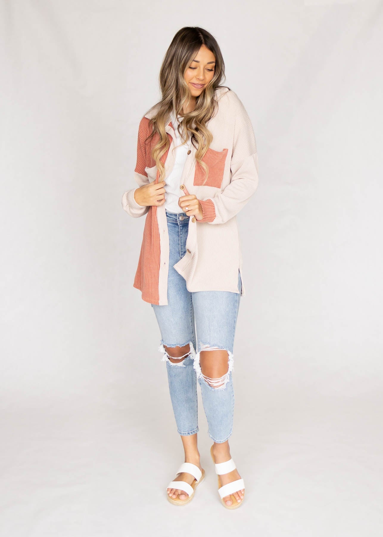 Ranae Taupe Ribbed Shacket