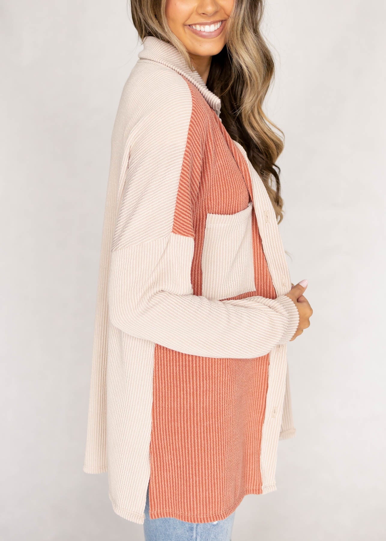 Ranae Taupe Ribbed Shacket