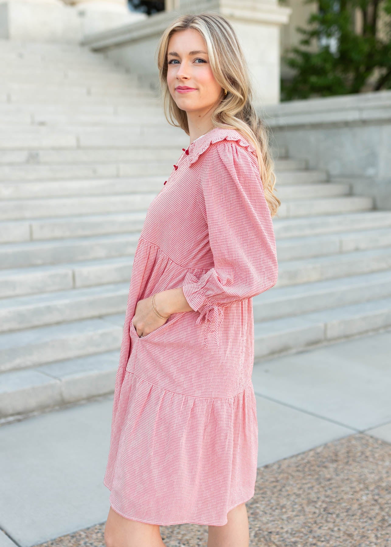 Macie Red Gingham Dress