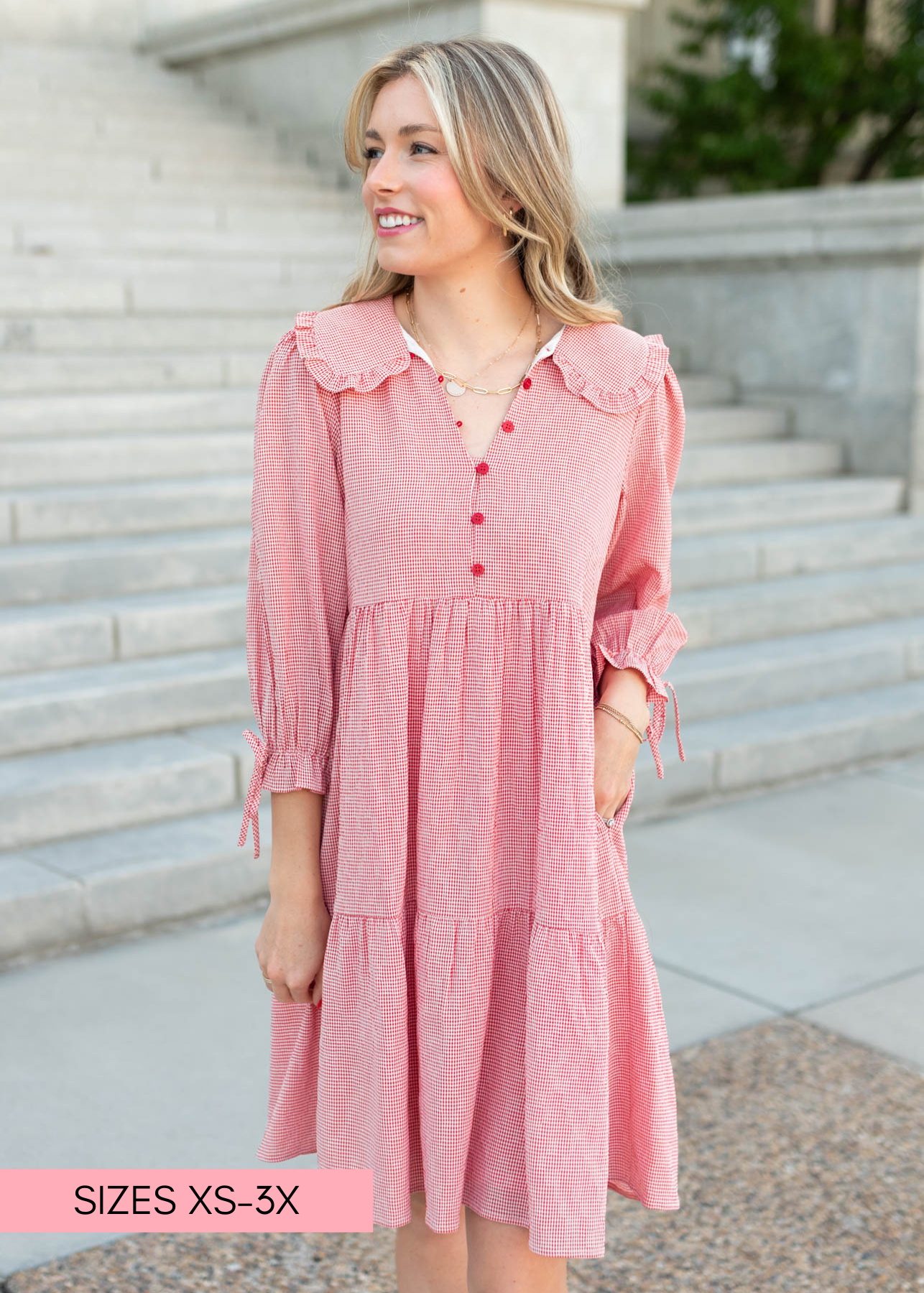 Macie Red Gingham Dress