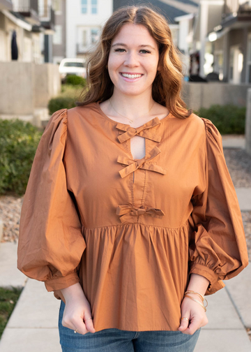 Madalyn Toffee Bow Top