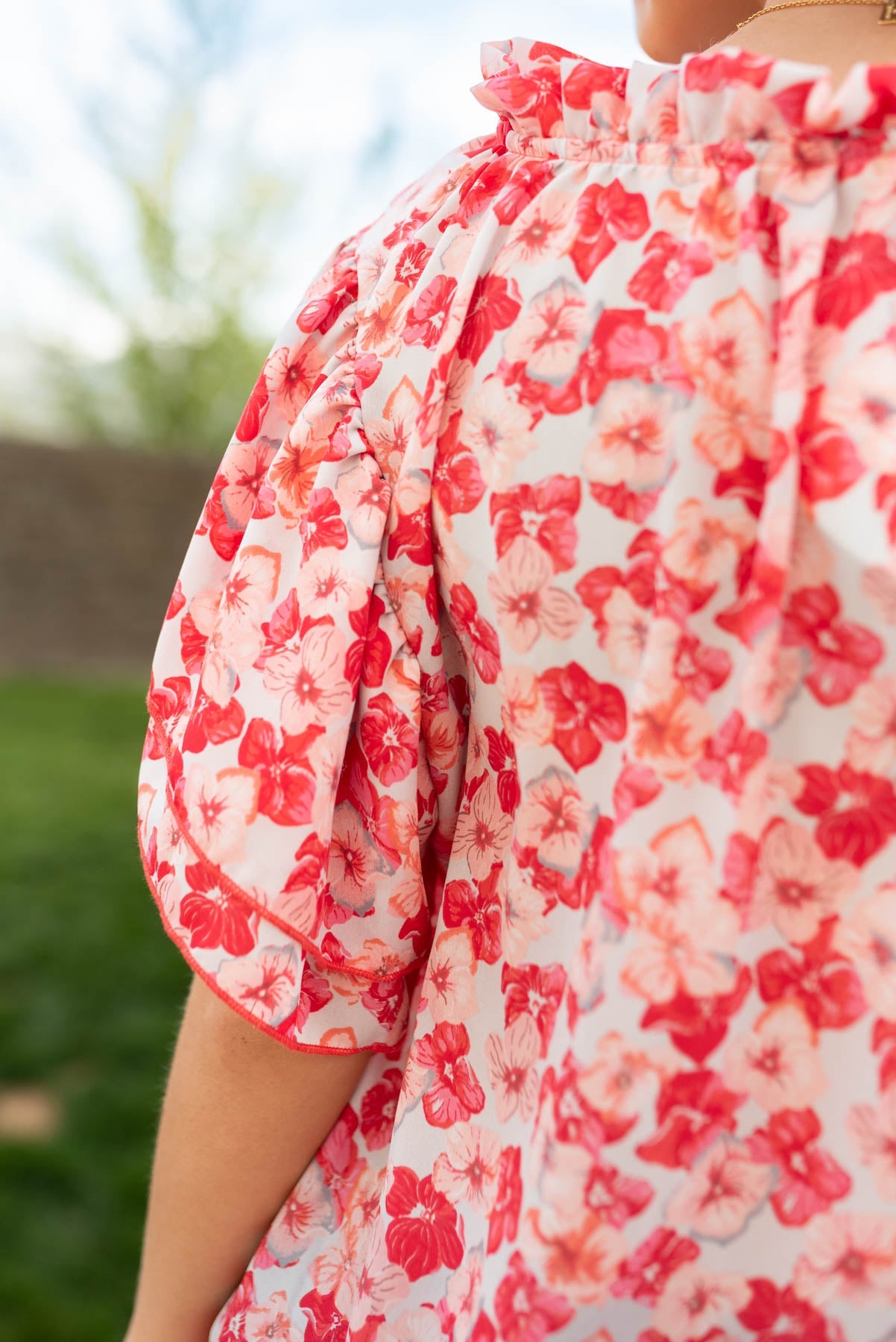 Maddie Pink Floral Ruffle Blouse