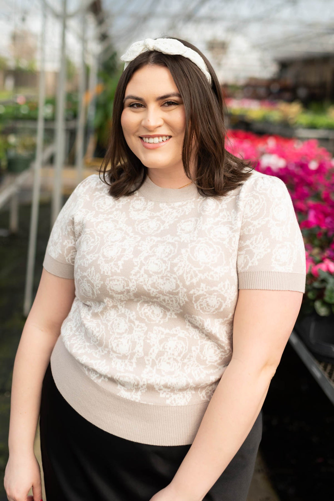 Maddison Taupe Floral Knit Top