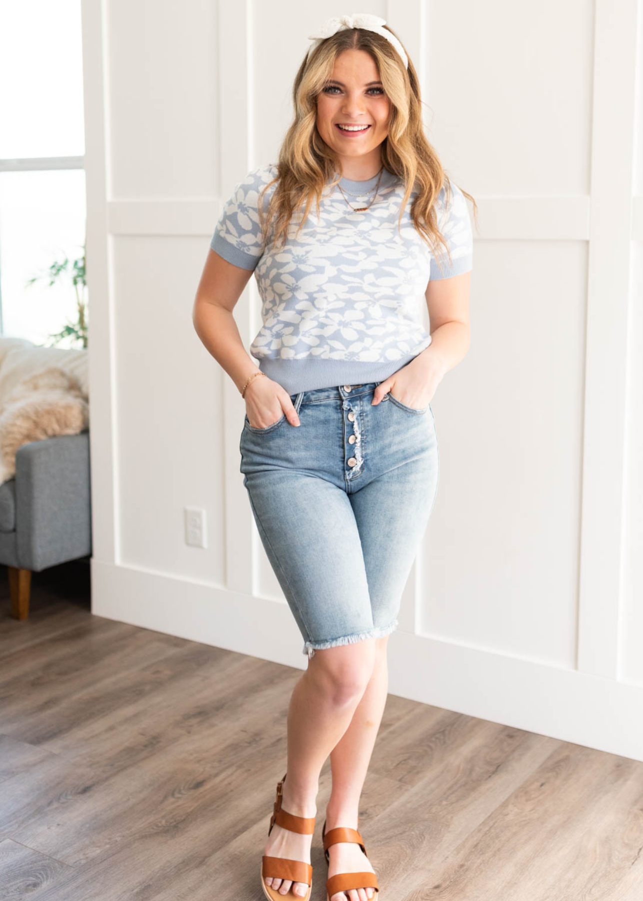 Madelyn Blue Floral Knit Top