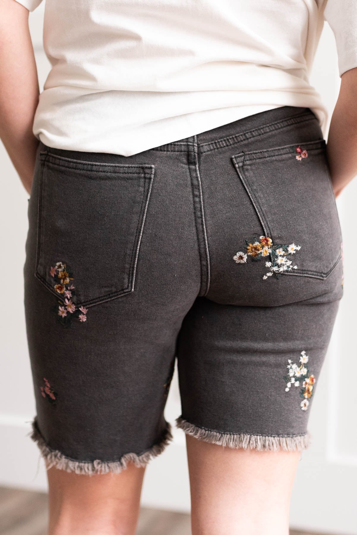 Mae Black Floral Embroidered Shorts