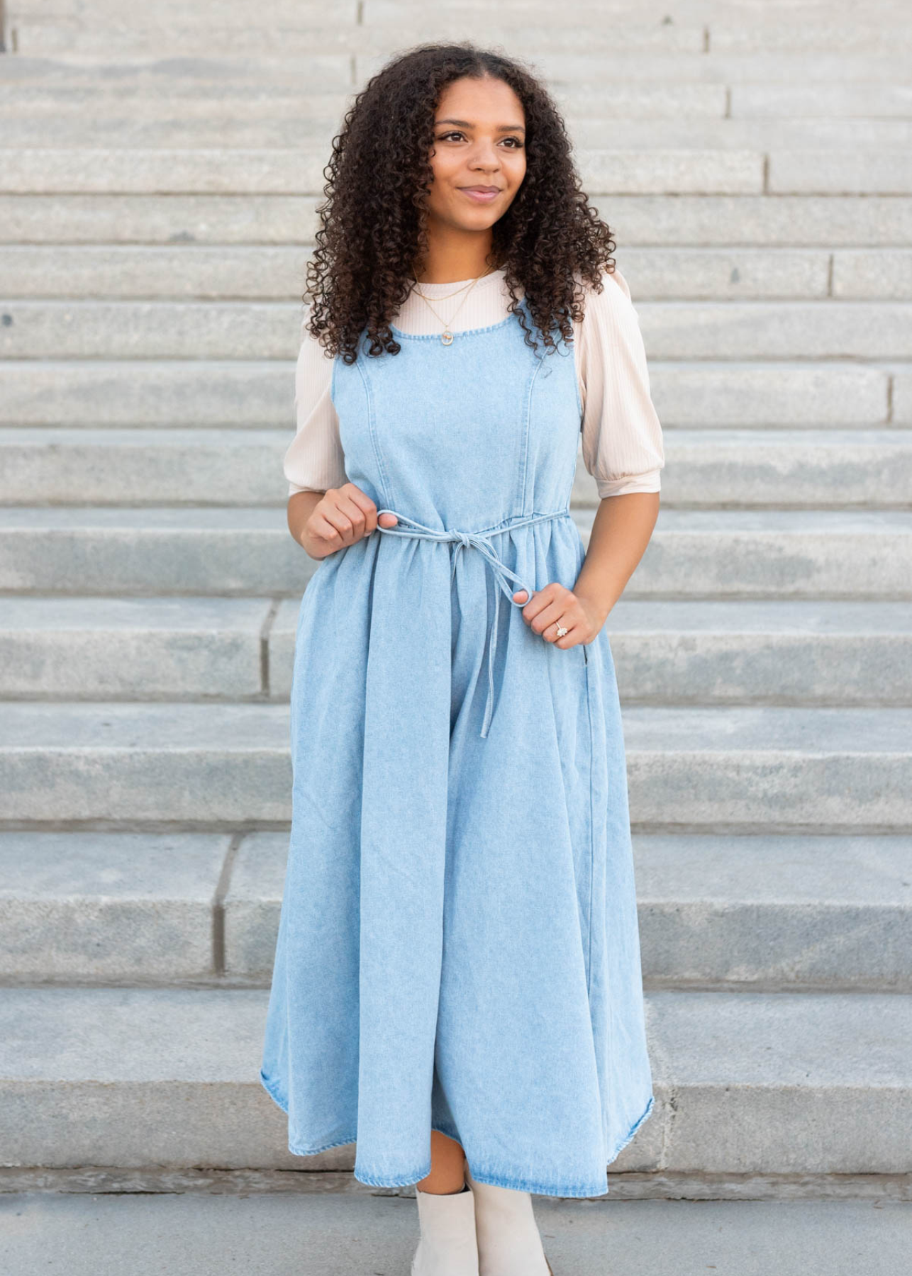 Mae Light Denim Jumper Dress