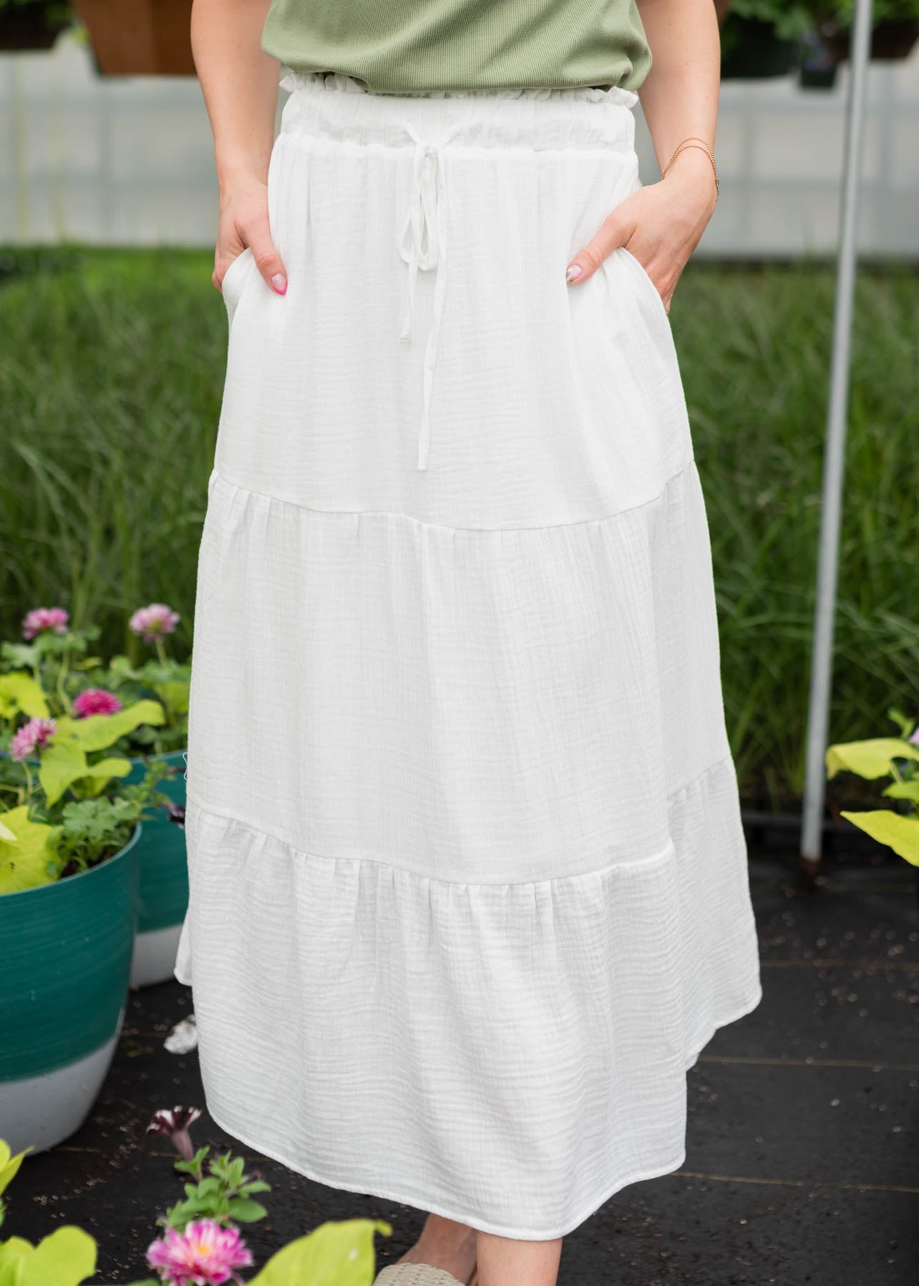 Mae White Tiered Maxi Skirt