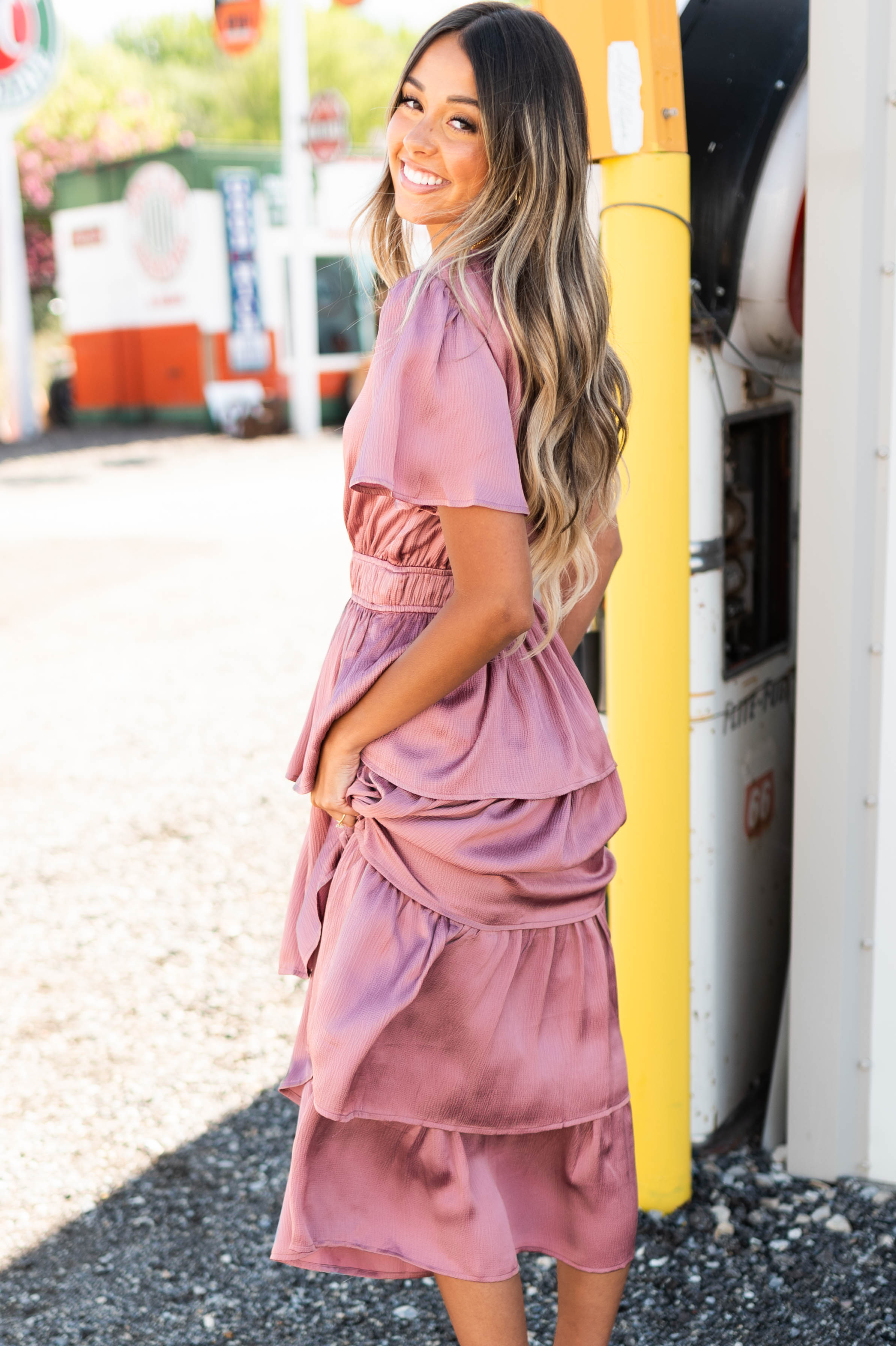 Maeve Mauve Ruffle Dress