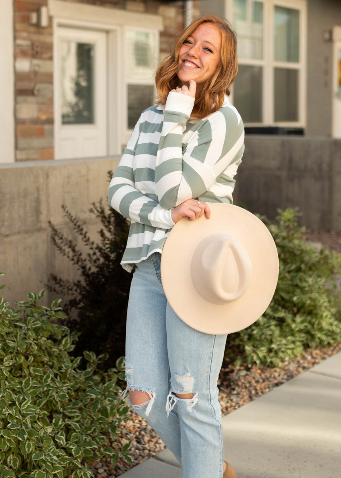 Magali Sage Striped Top