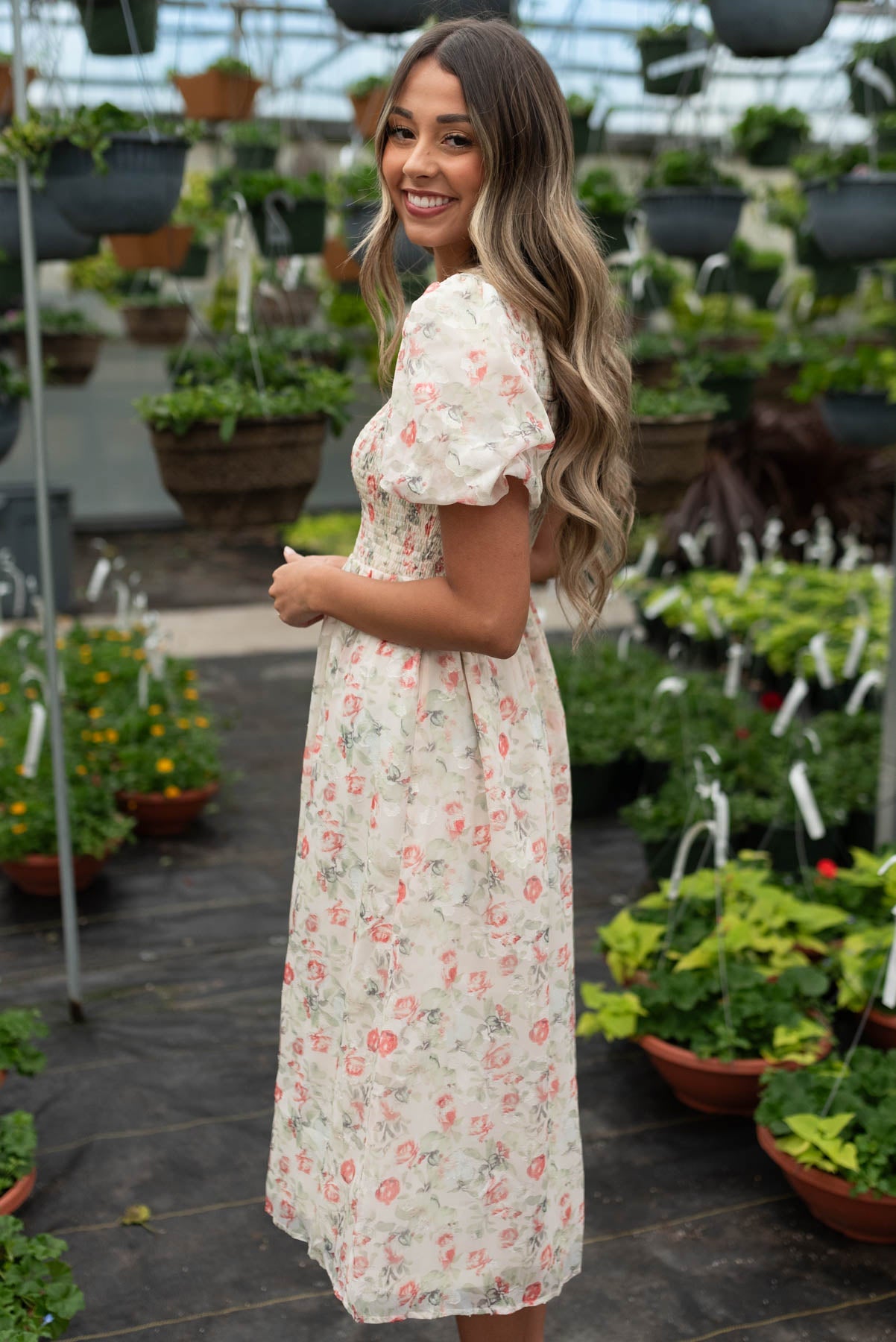 Maggi Peach Print Smocked Dress