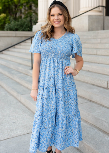 Maggie Blue Floral V-Neck Dress