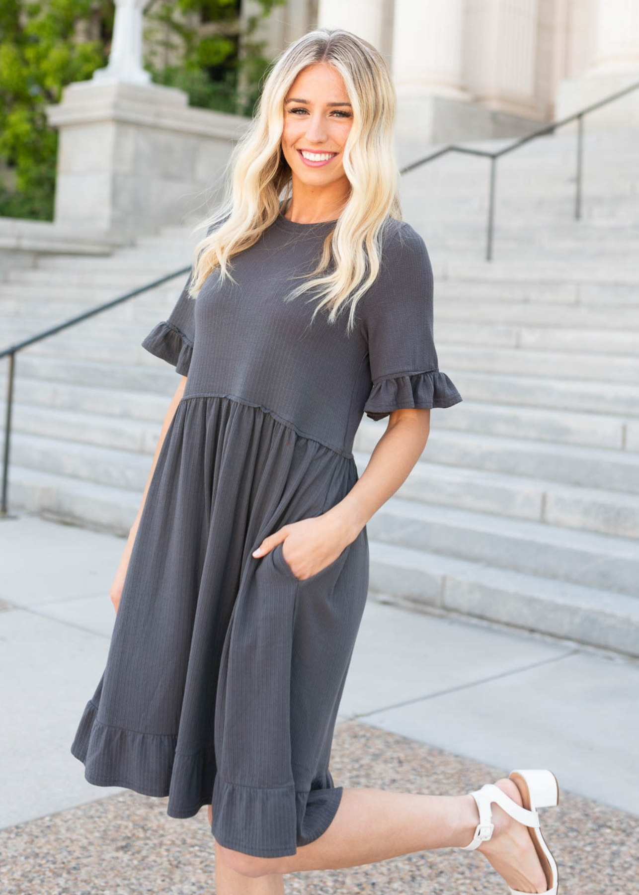 Mailee Charchoal Rib Knit Dress