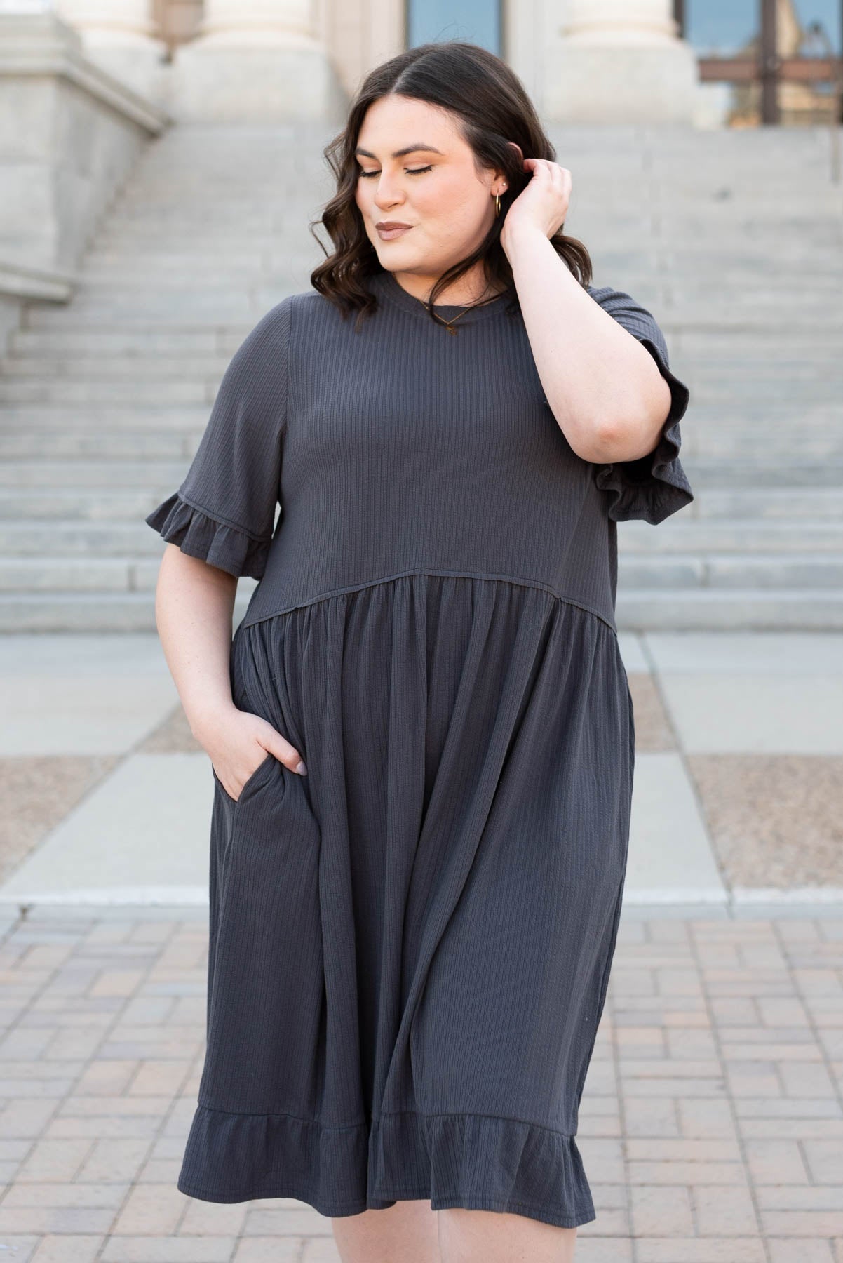 Mailee Charchoal Rib Knit Dress