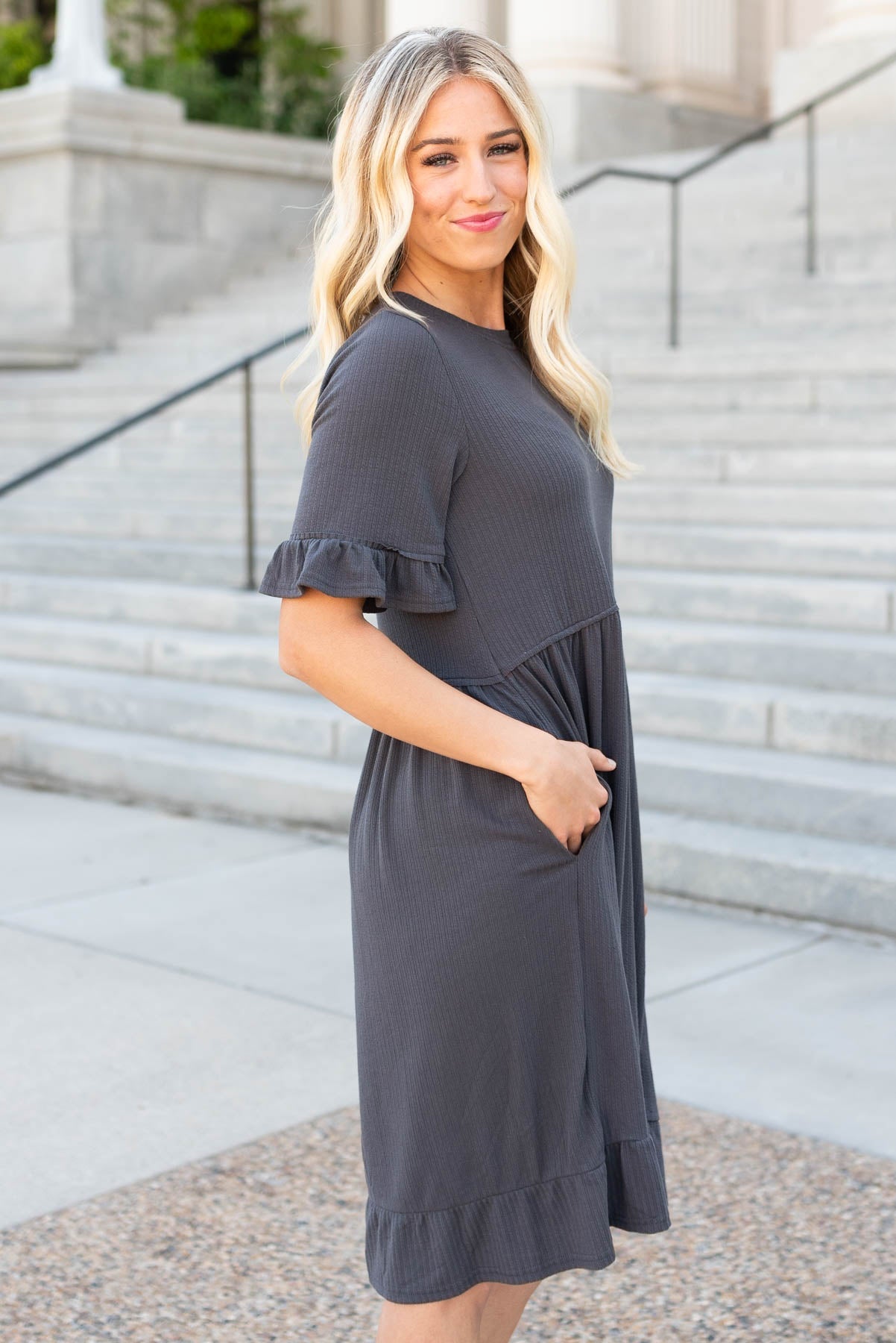 Mailee Charchoal Rib Knit Dress