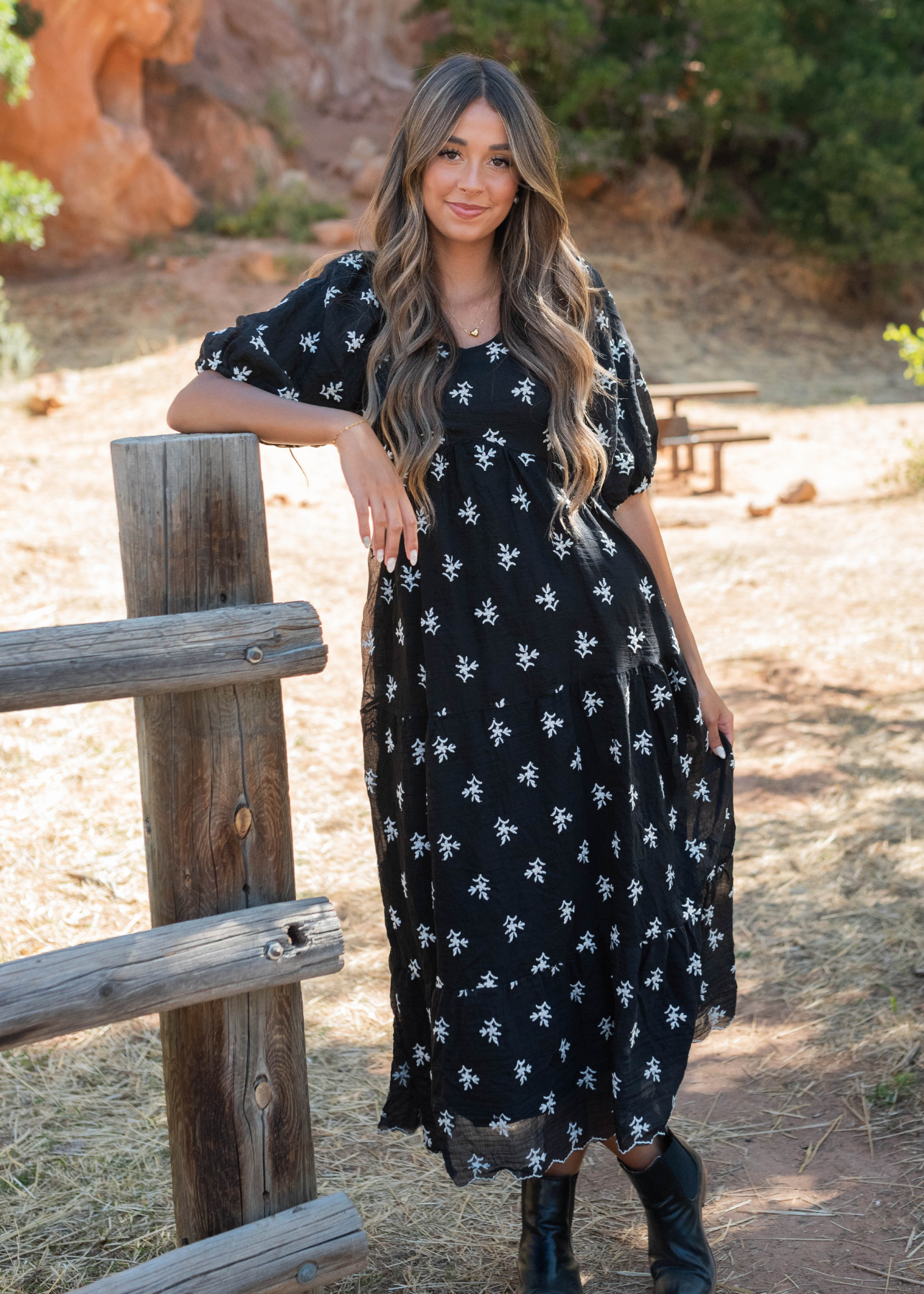 Maiya Black Floral Tiered Dress