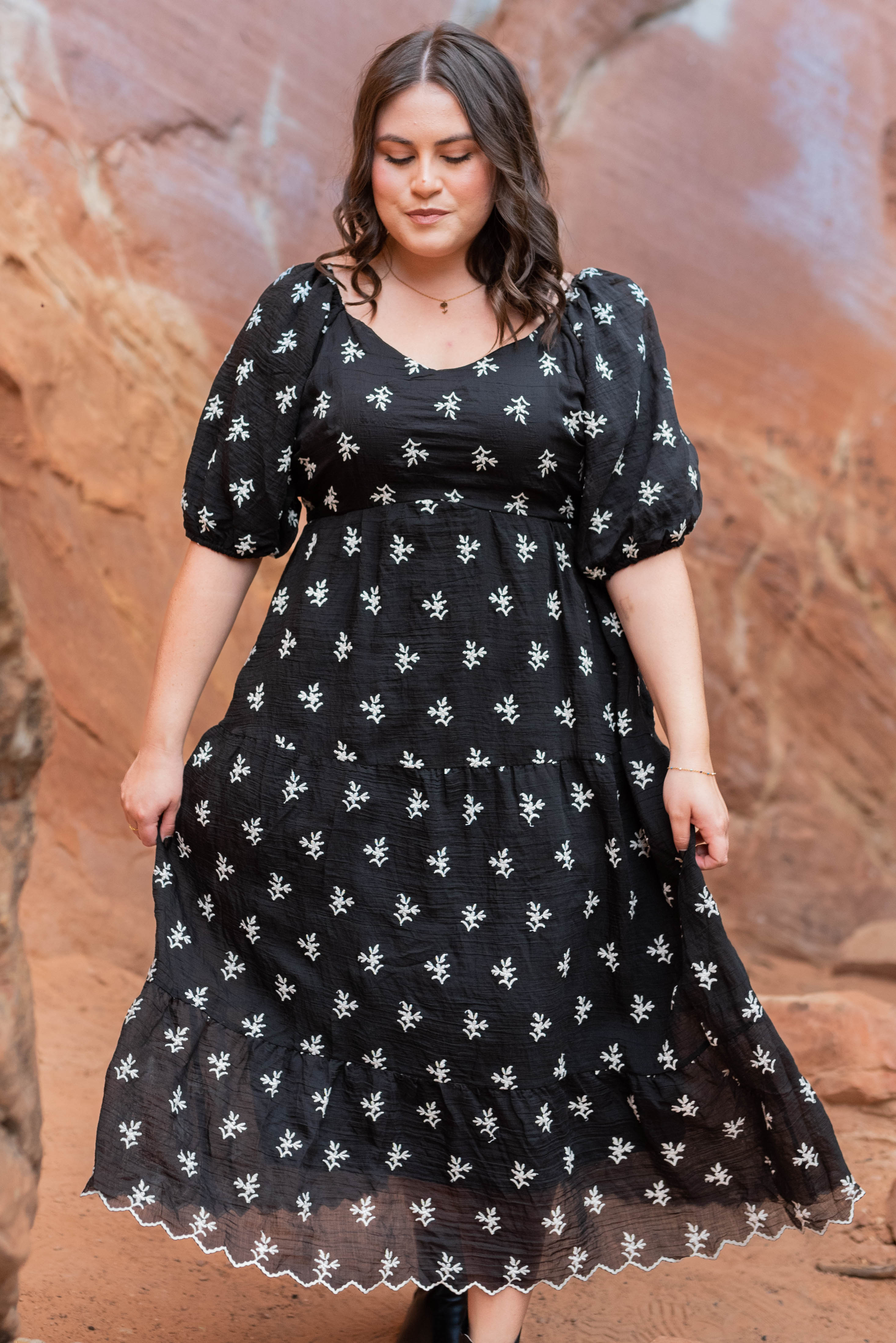 Maiya Black Floral Tiered Dress
