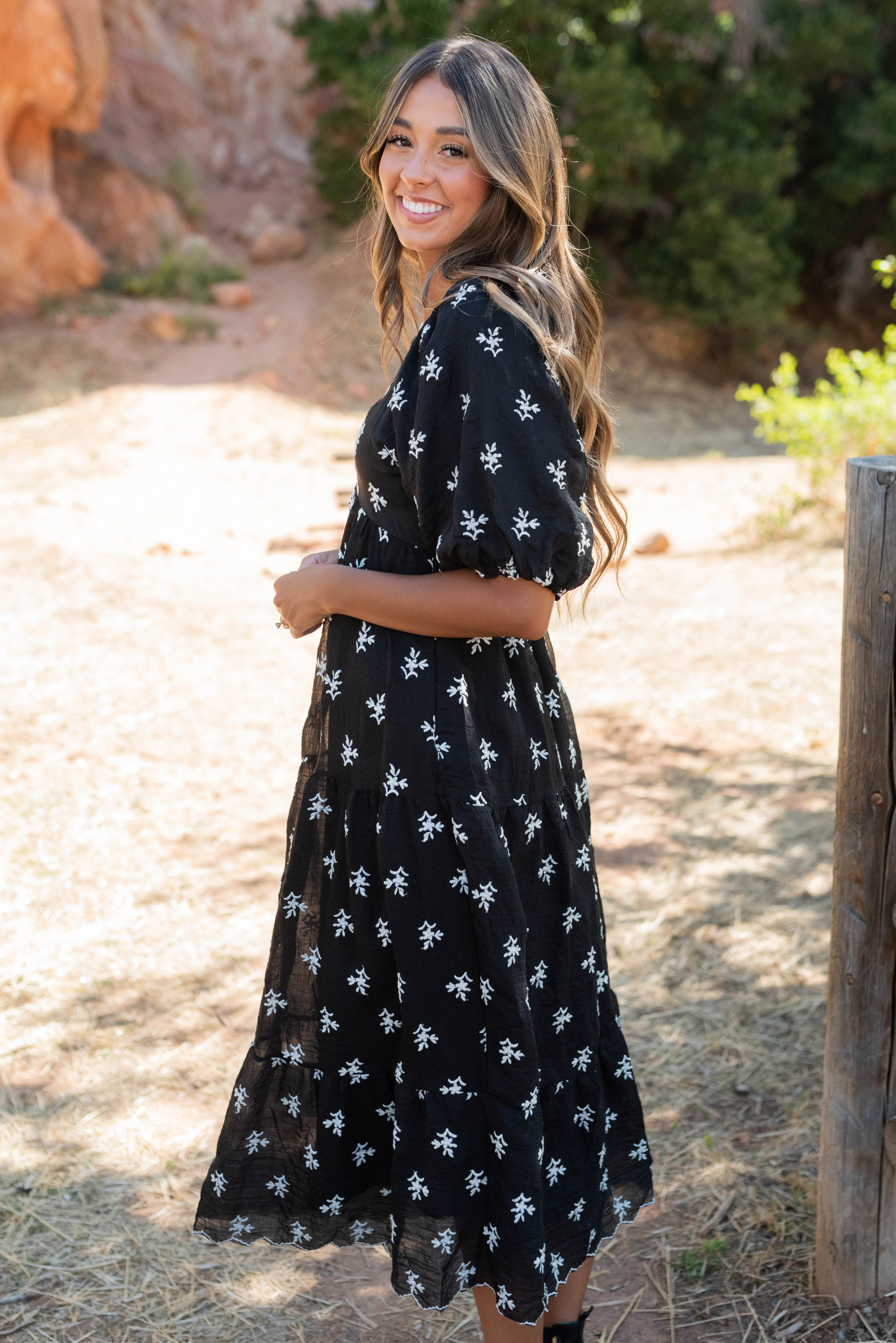 Maiya Black Floral Tiered Dress