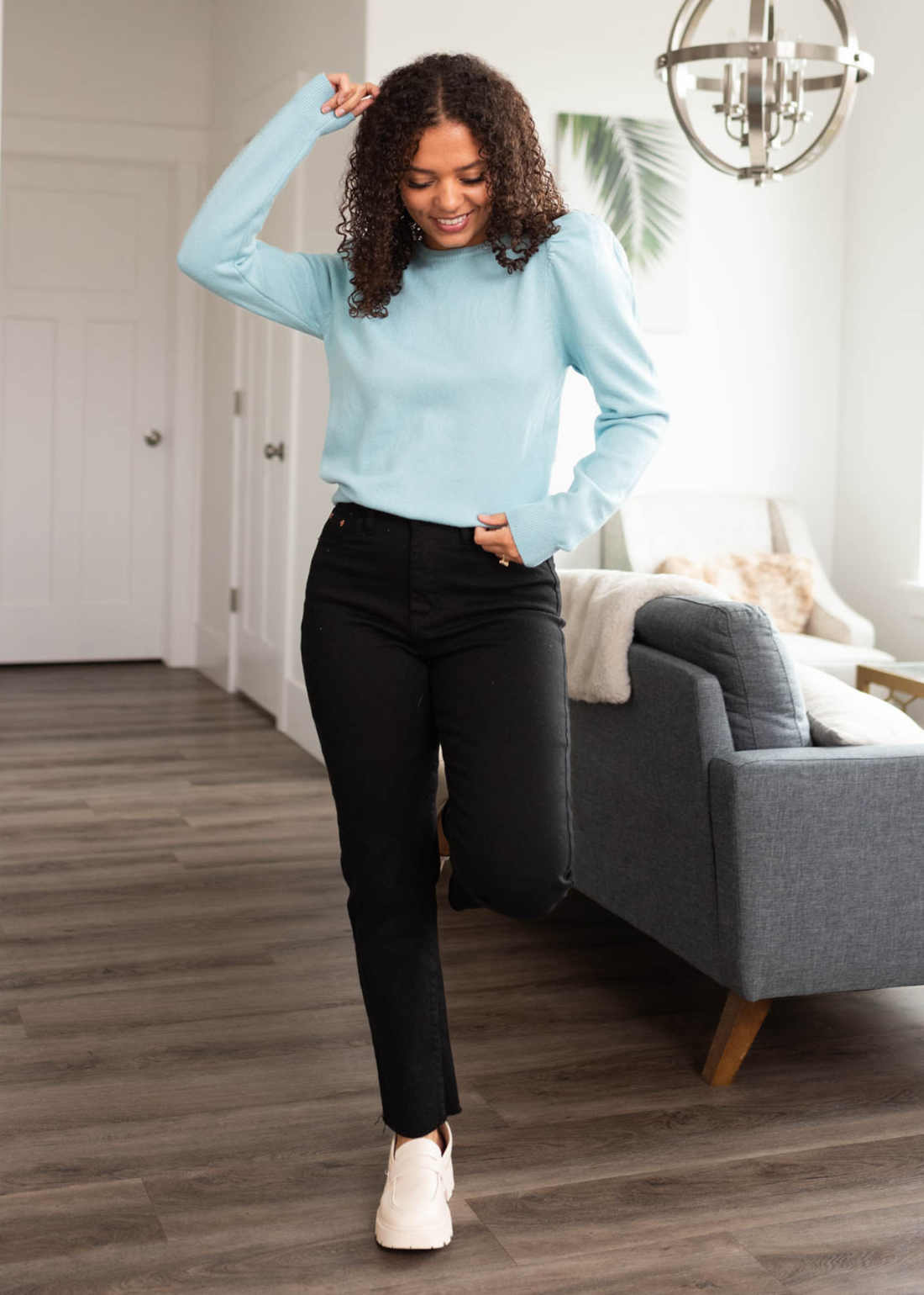 Makayla Sky Blue Puff Sleeve Sweater