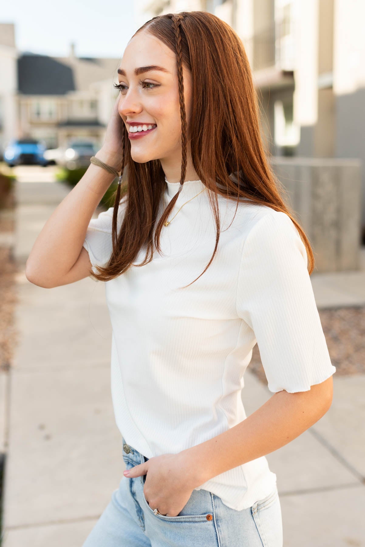Makelle Ivory Textured Knit Top