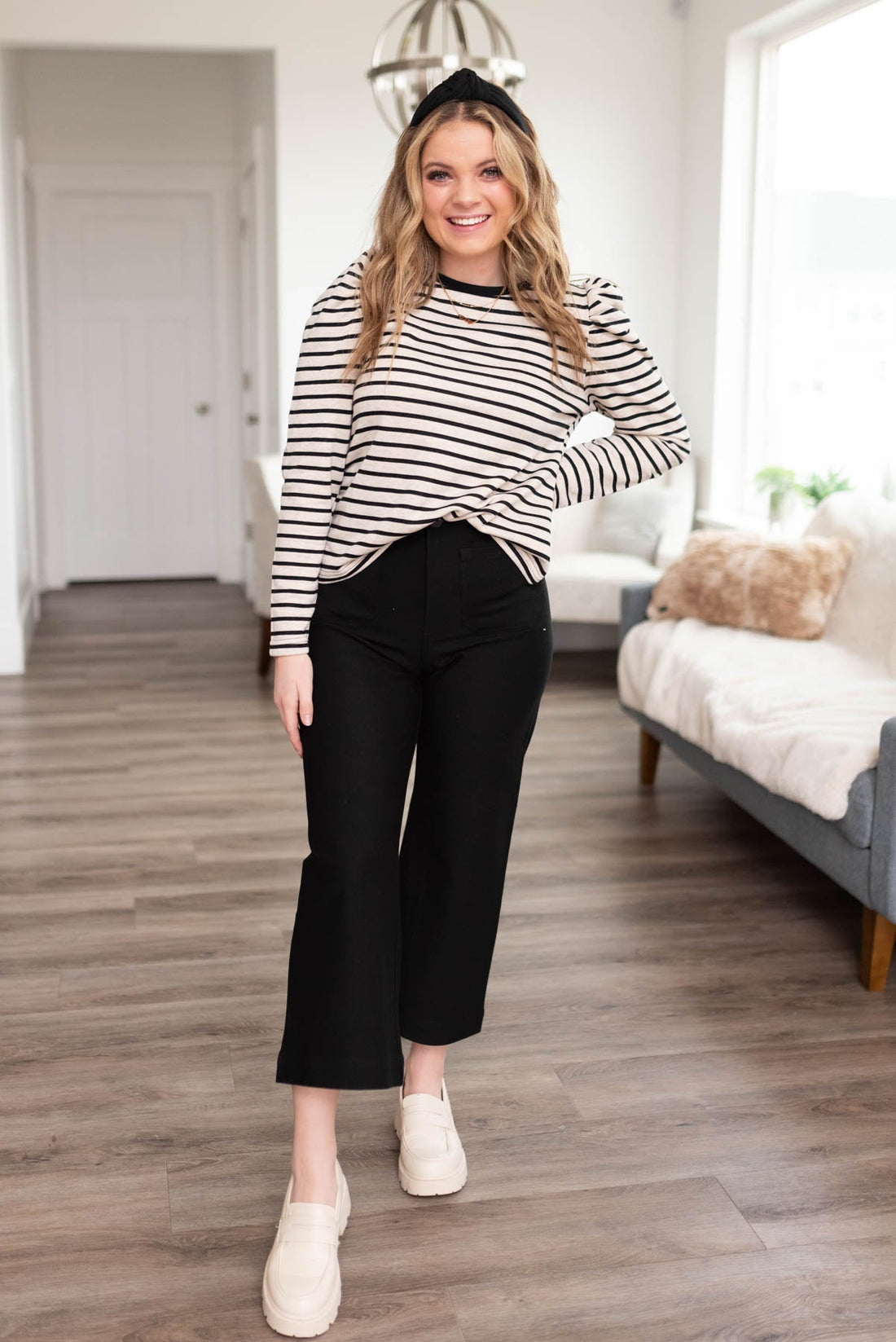Mandie Black Striped Long Sleeve Top