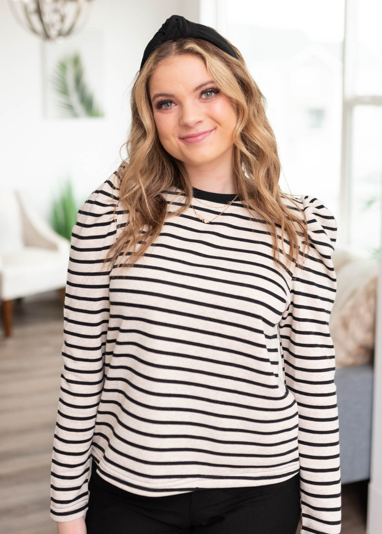 Mandie Black Striped Long Sleeve Top