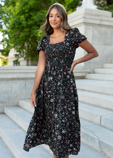 Mandy Black Floral Tiered Dress