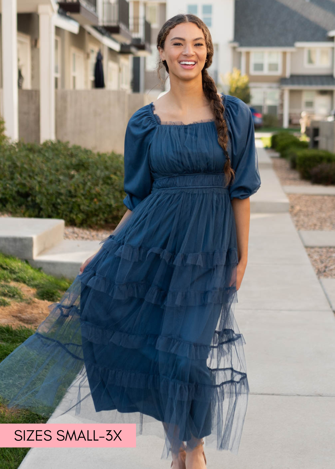 Marci Navy Long Sleeve Ruffle Dress