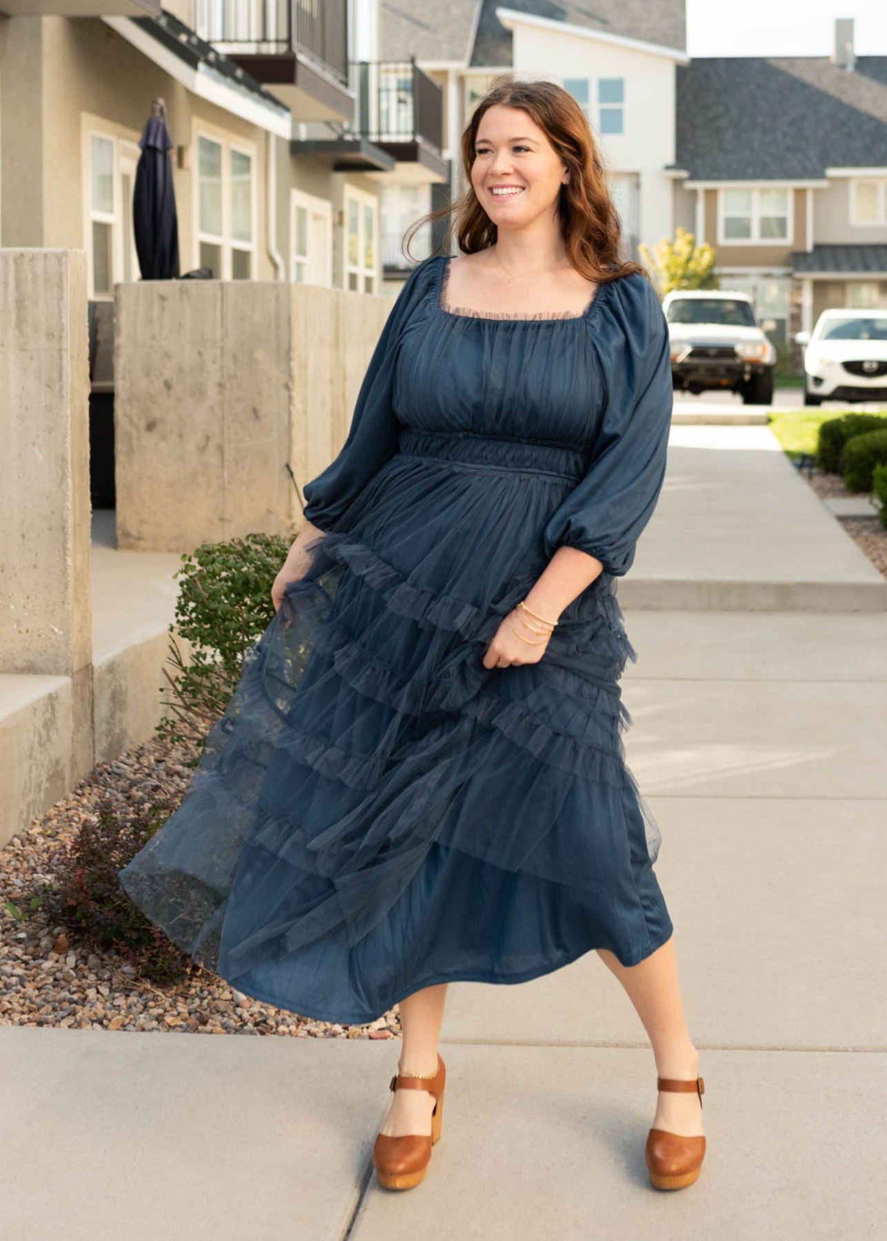 Marci Navy Long Sleeve Ruffle Dress