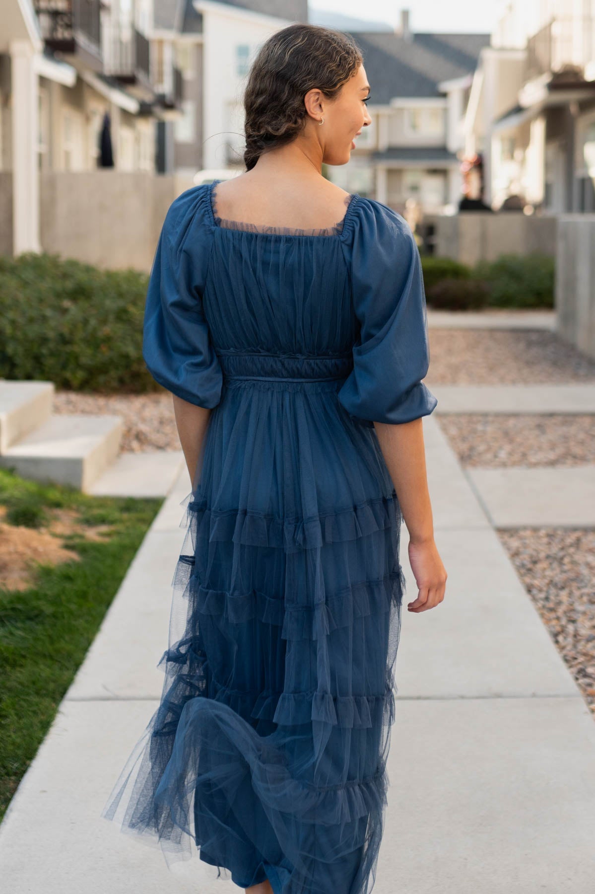 Marci Navy Long Sleeve Ruffle Dress