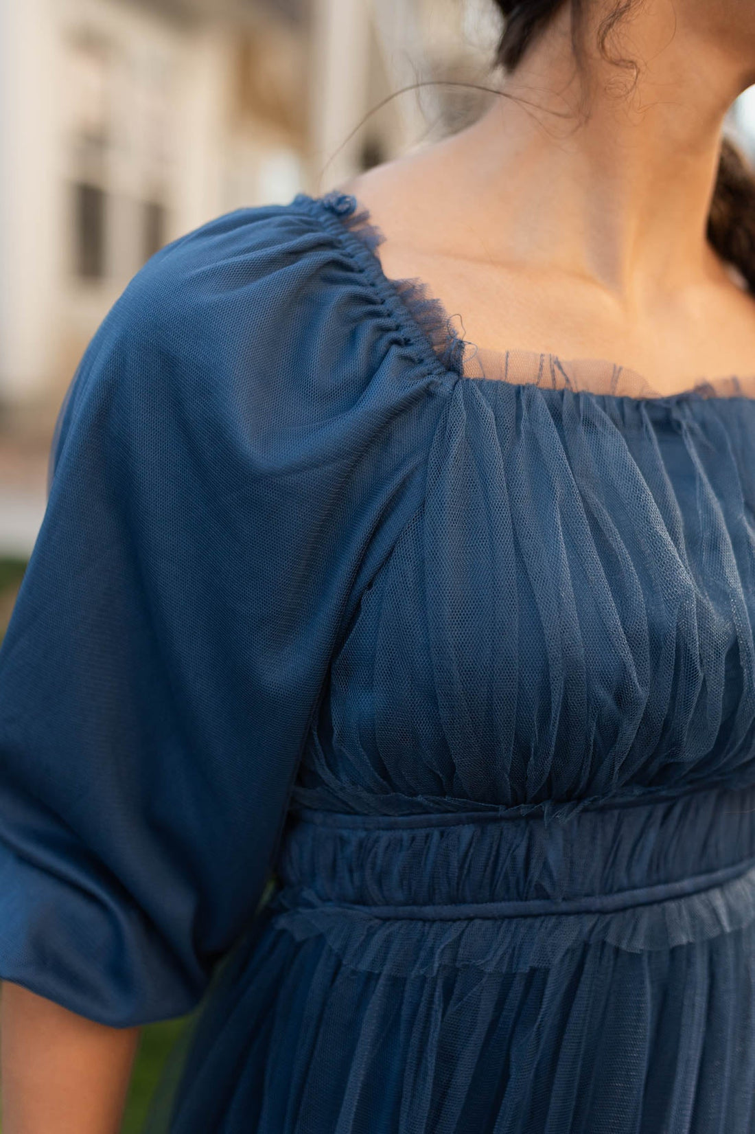 Marci Navy Long Sleeve Ruffle Dress