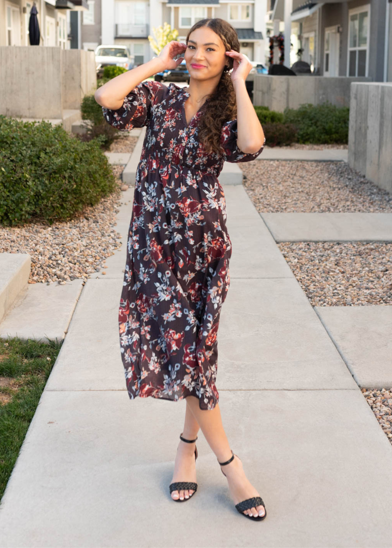 Marcy Dark Plum Floral Dress