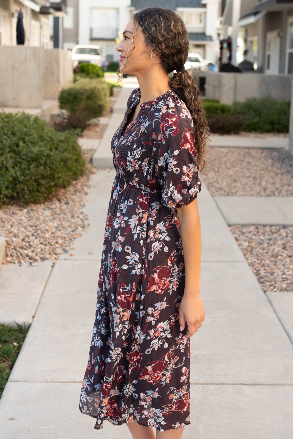 Marcy Dark Plum Floral Dress