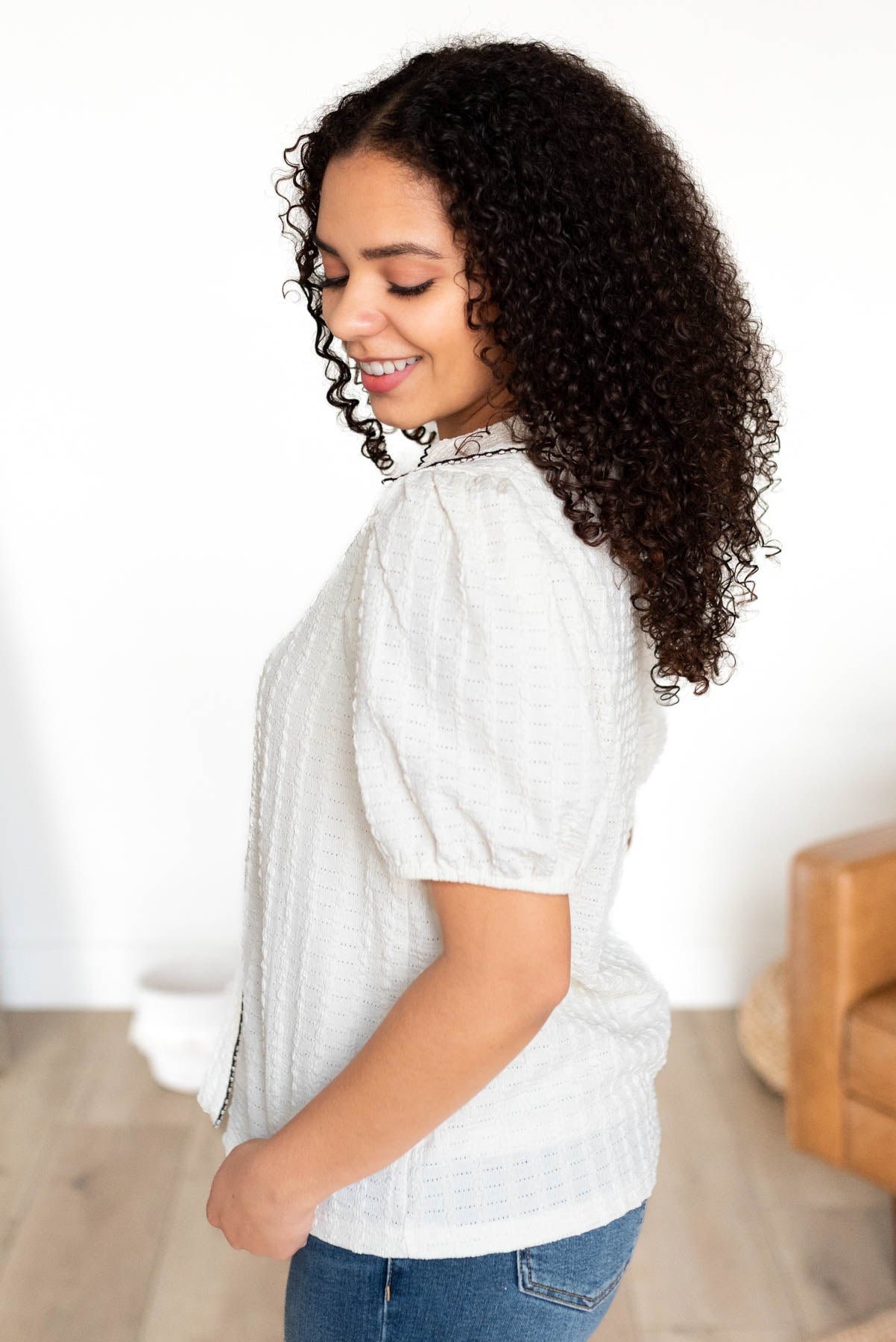 Margaret Cream Collared Top