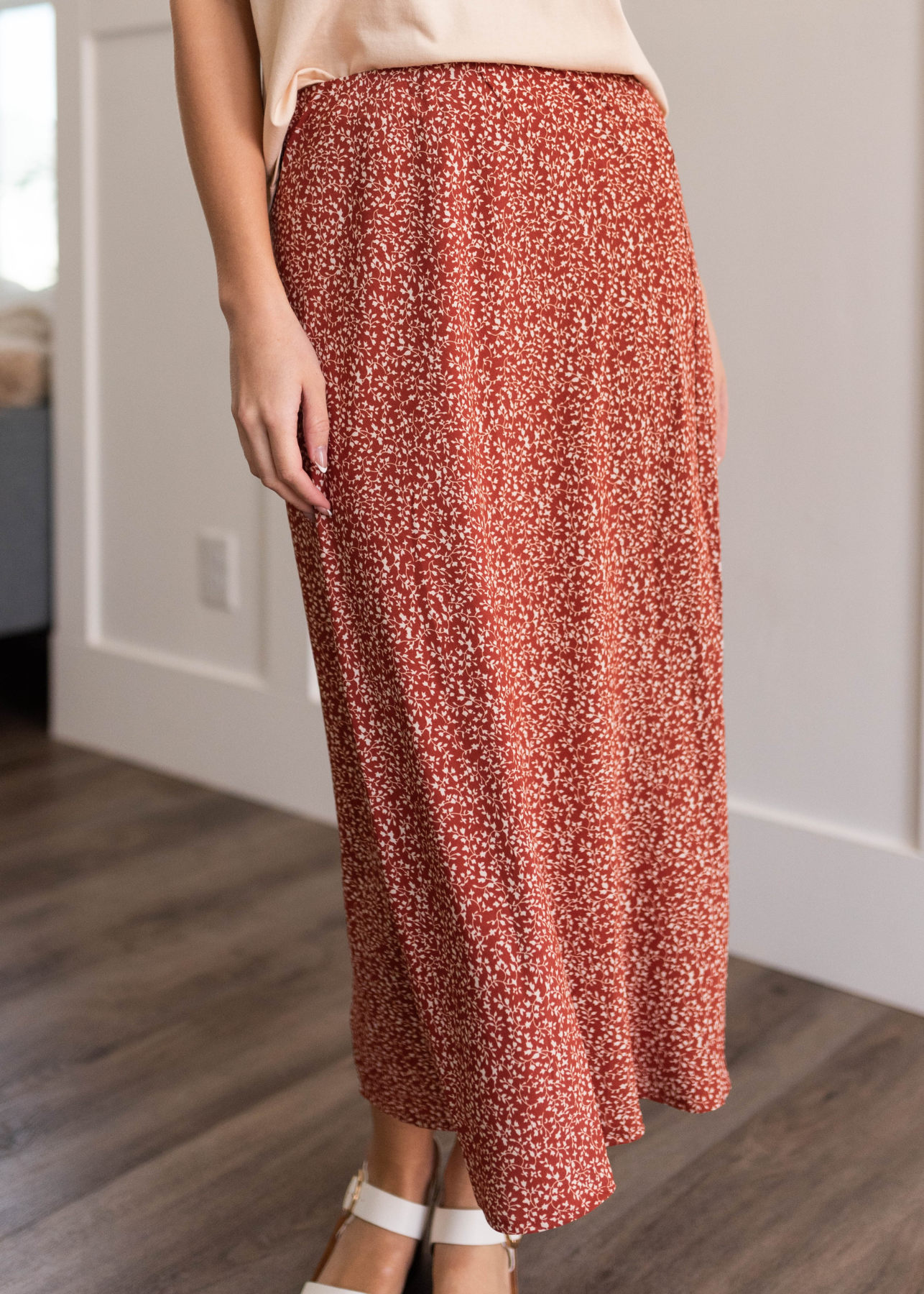 Marian Terracotta Red Floral Skirt