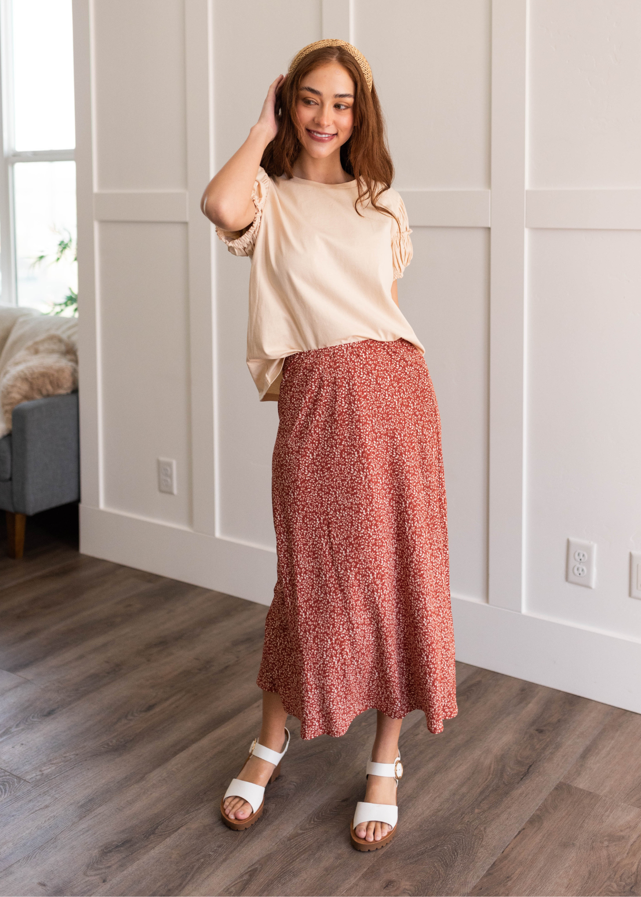 Marian Terracotta Red Floral Skirt