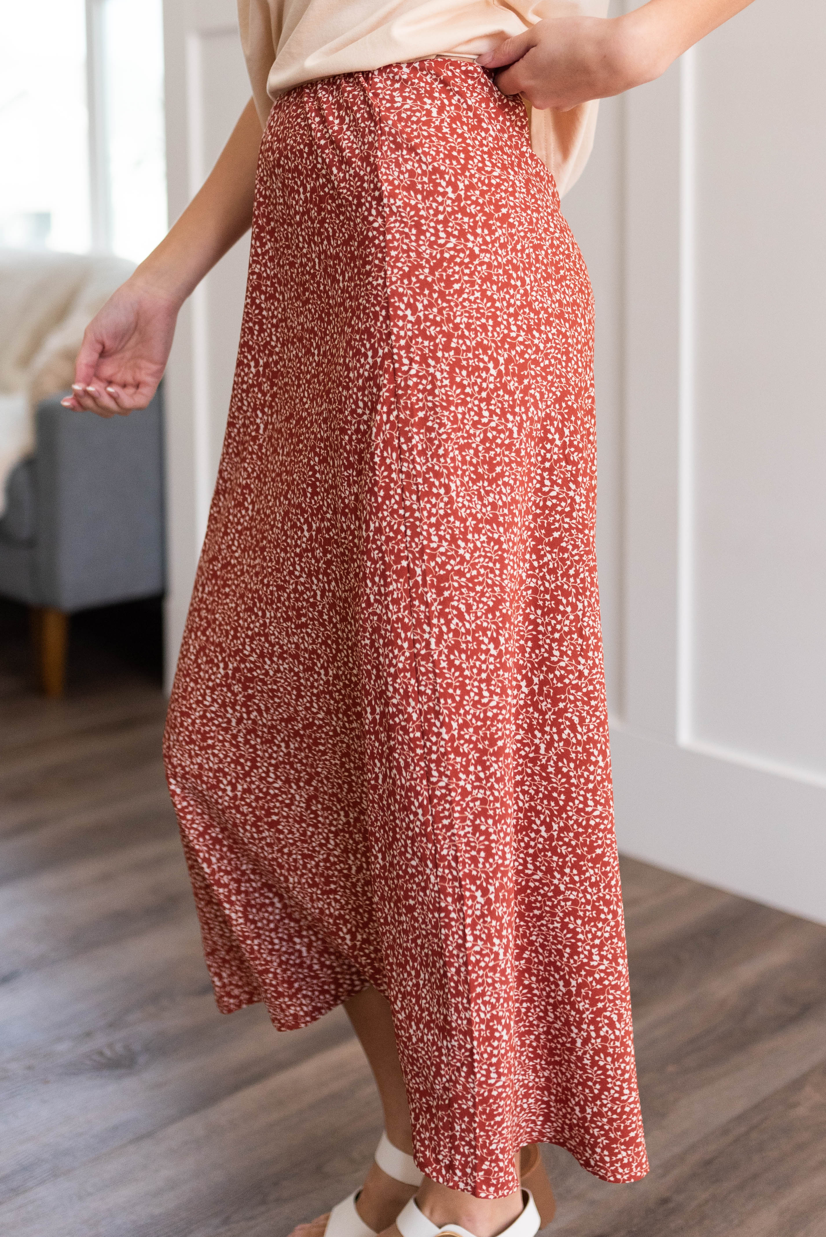 Marian Terracotta Red Floral Skirt